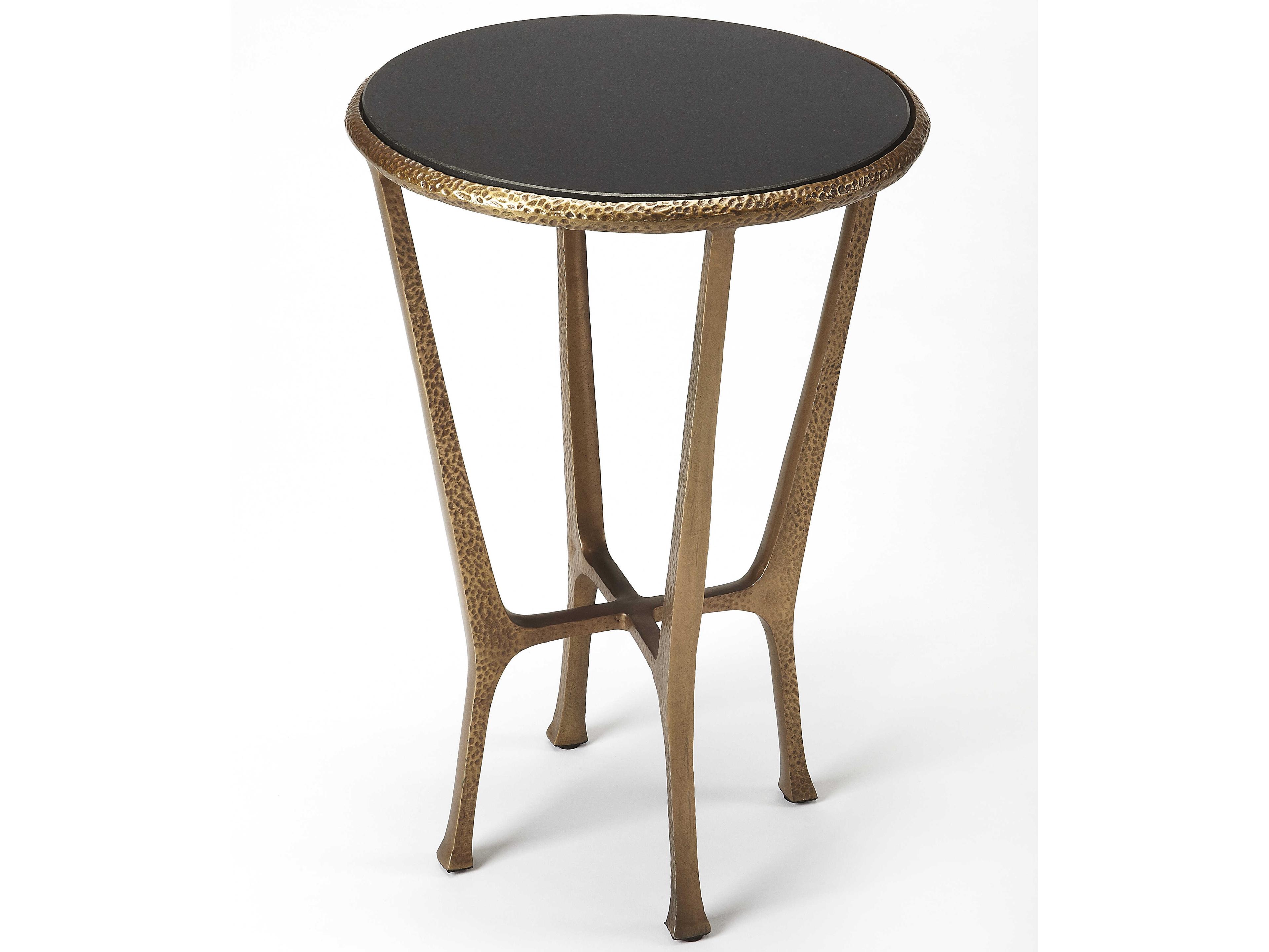 Flavio Round Stone Antique Gold End Table