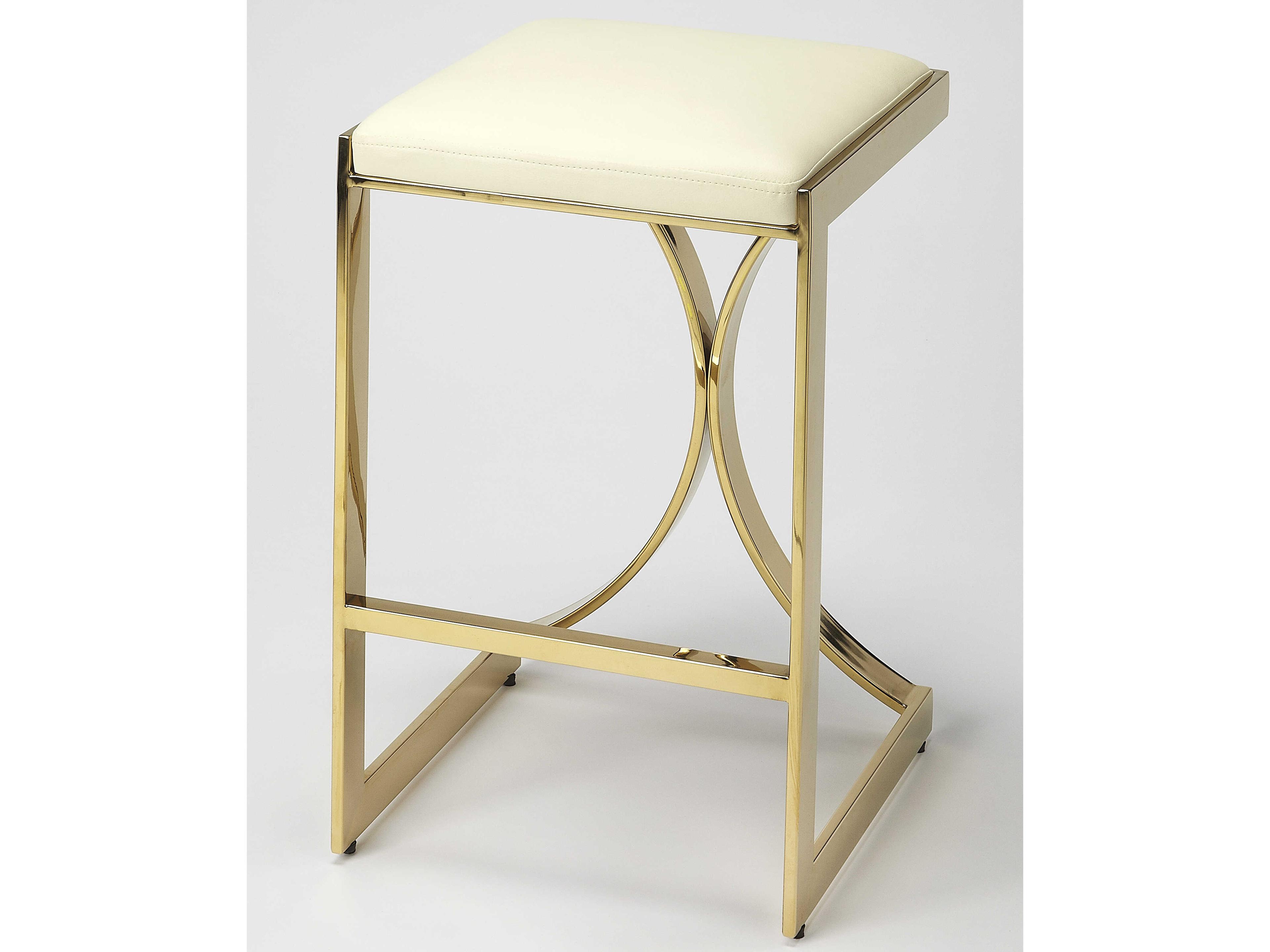 Butler Natalya Polished Gold White Faux Leather Counter Stool