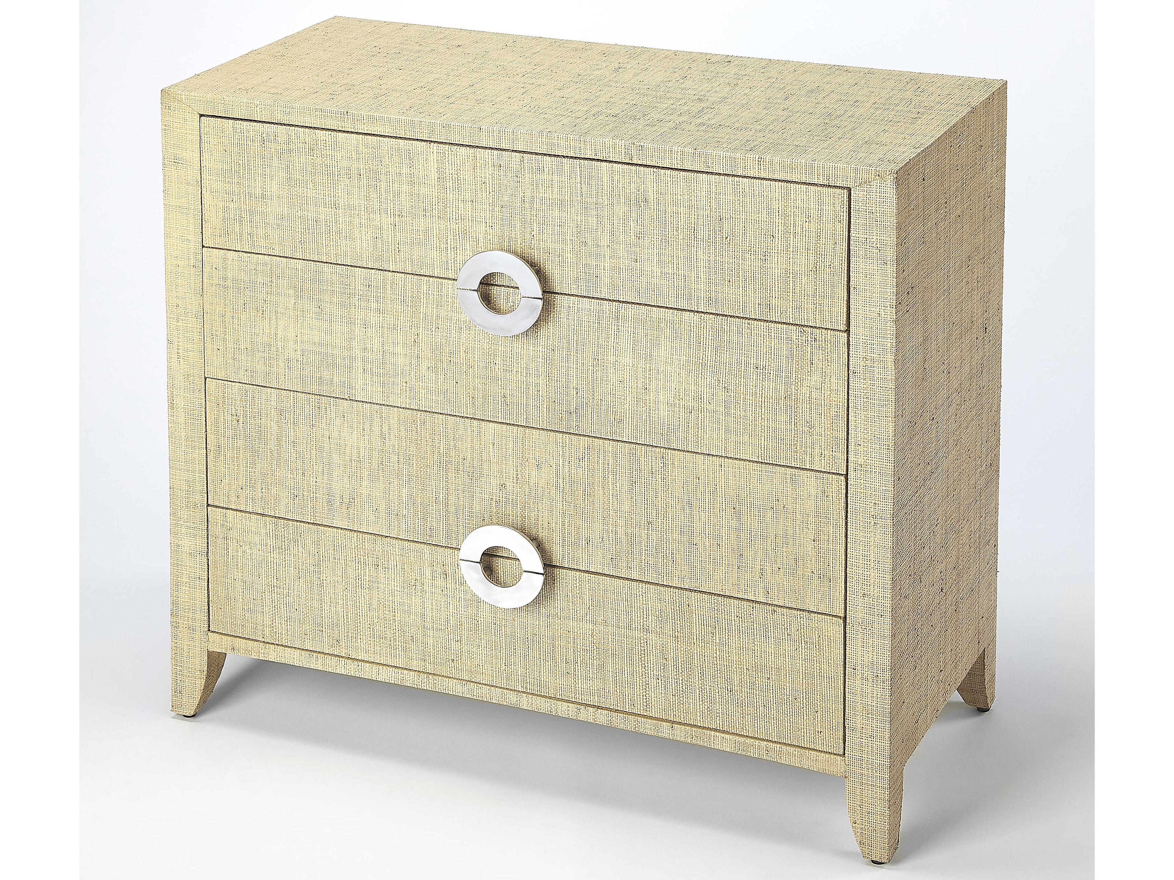 Butler Amelle Cream Raffia Beige Mahogany Wood Accent Chest