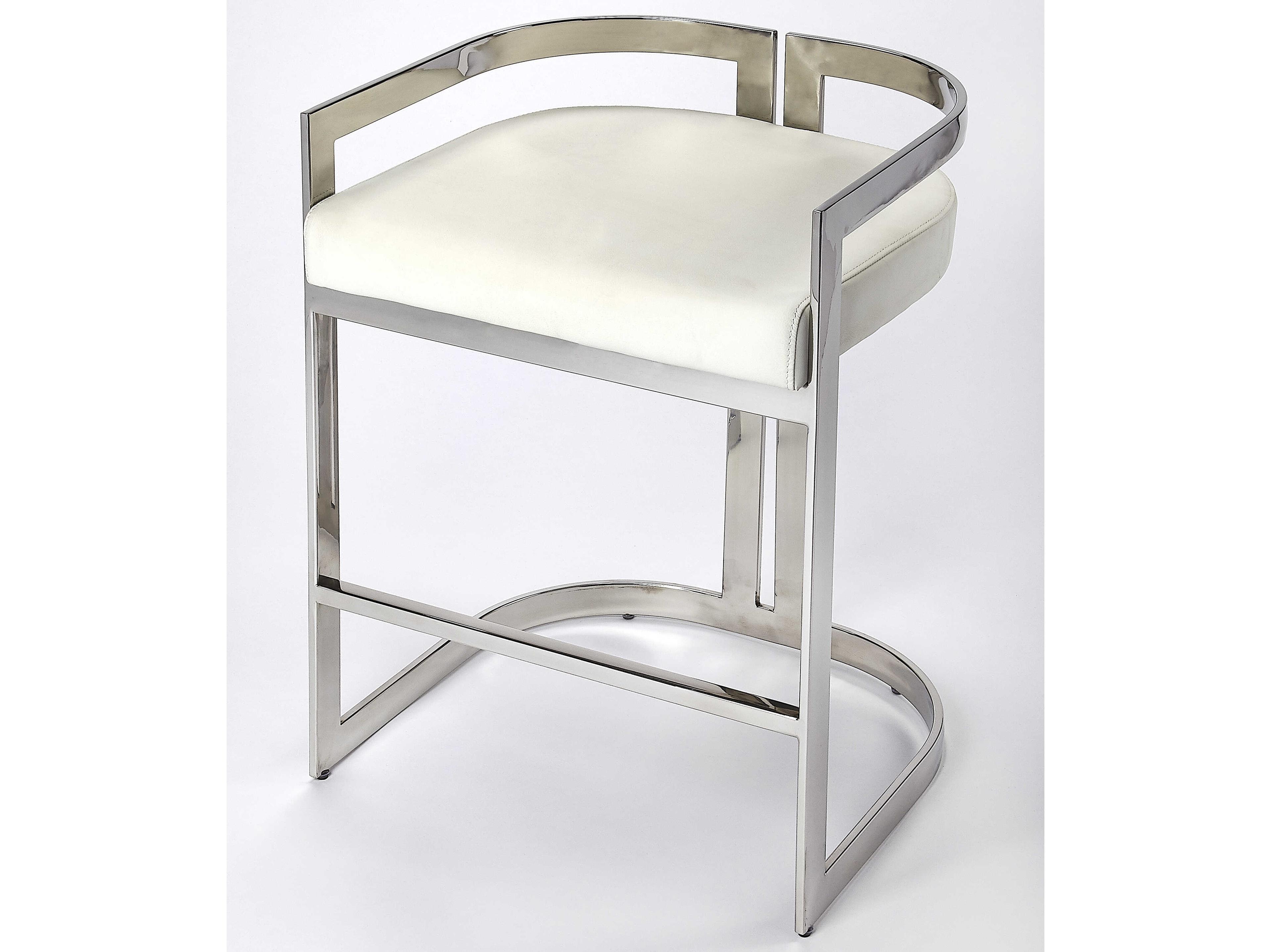 Butler Clarence Nickel Plated White Faux Leather Counter Stool