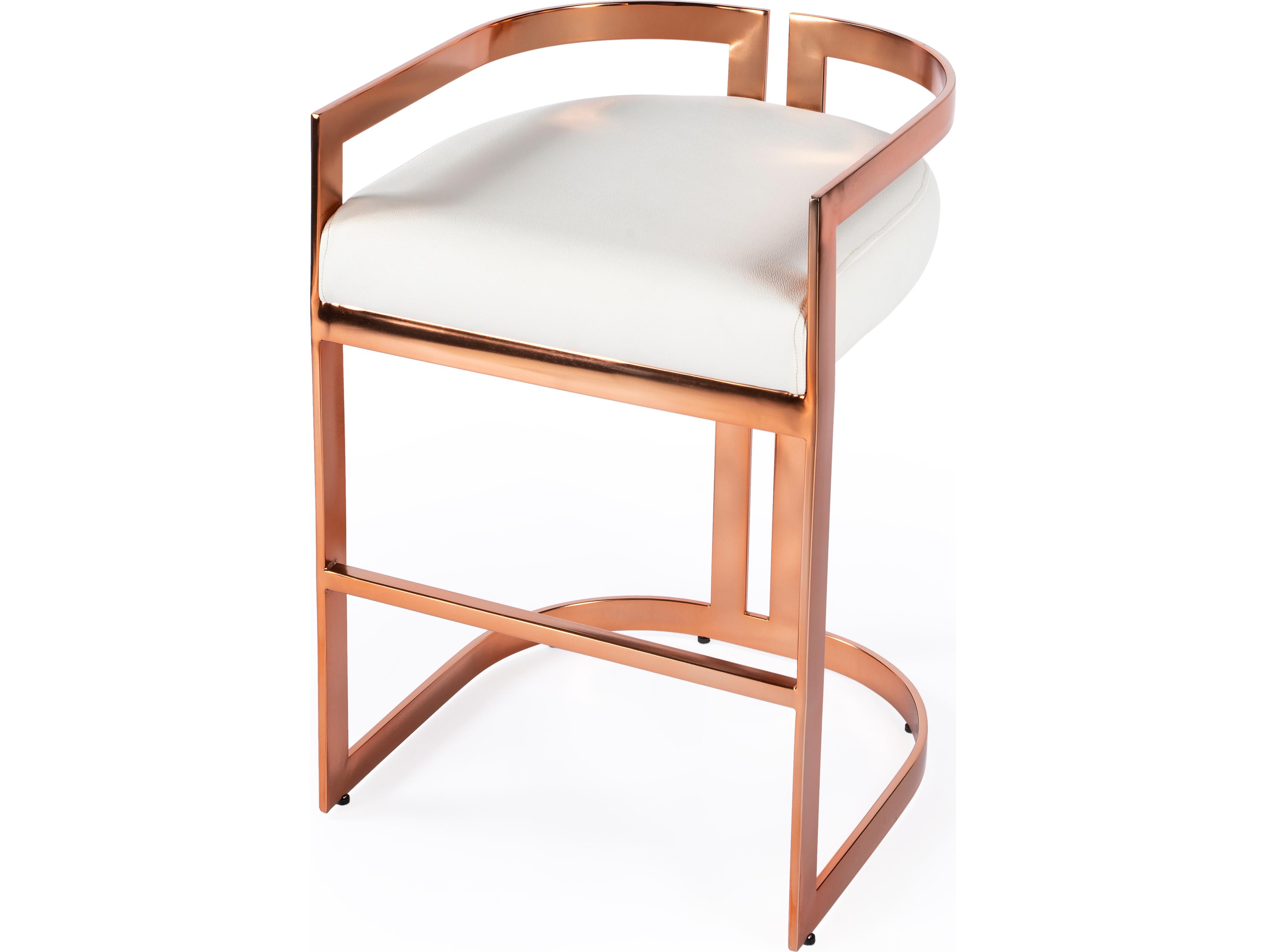 Butler Clarence Rose Gold White Faux Leather Counter Stool