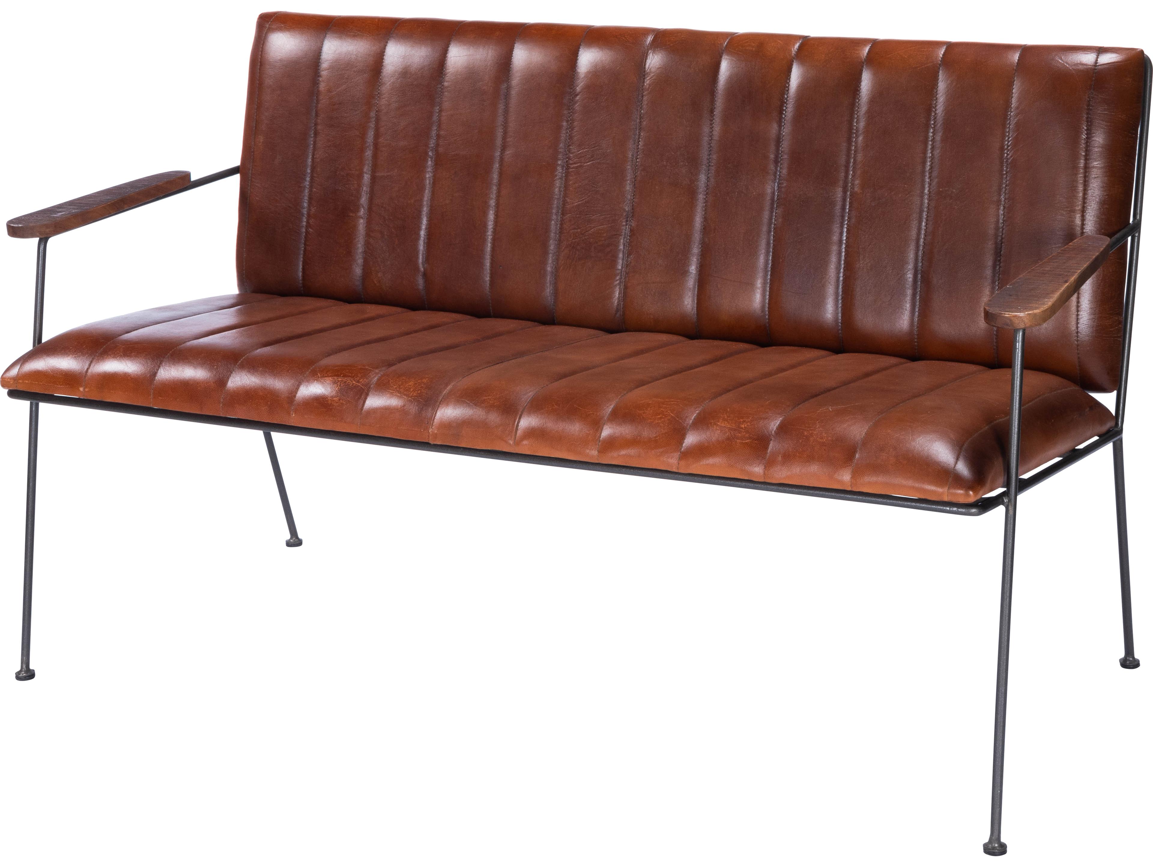 Butler Phoenix Industrial Chic Brown Leather Accent Bench