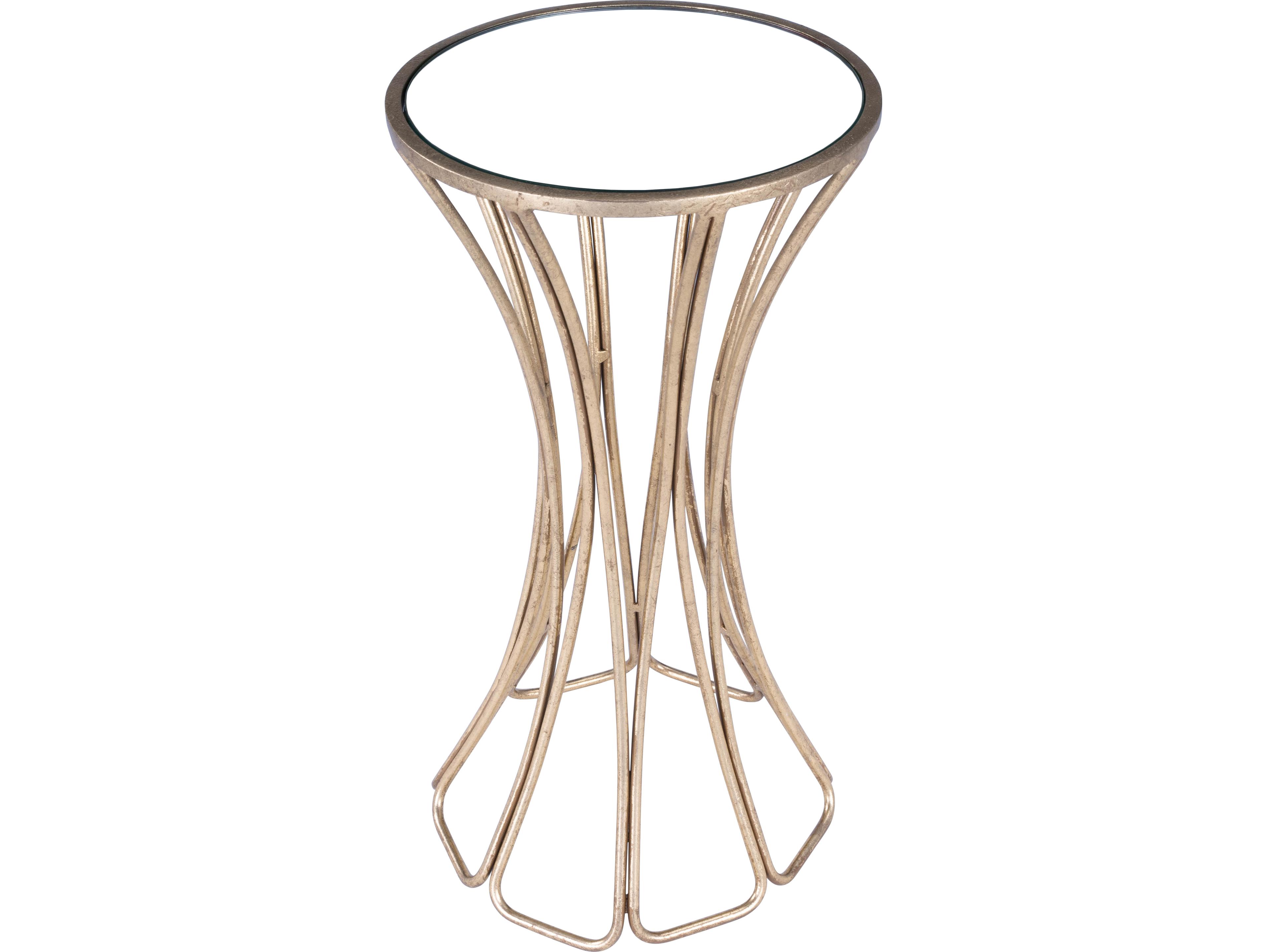 Faruh Round Mirror Antique Gold Leaf End Table