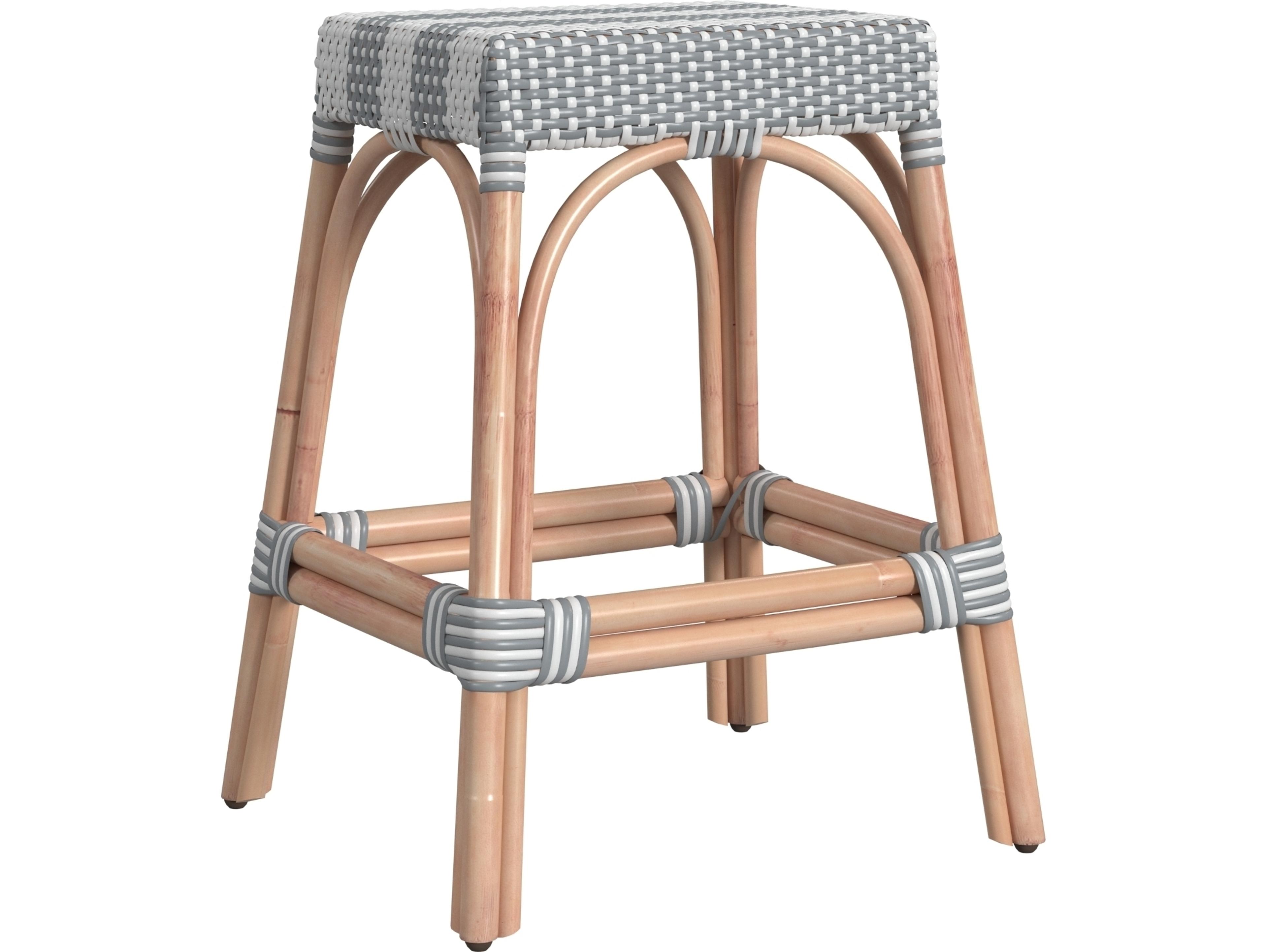 Butler Robias Gray white Stripe Natural Rattan Frame Counter Stool