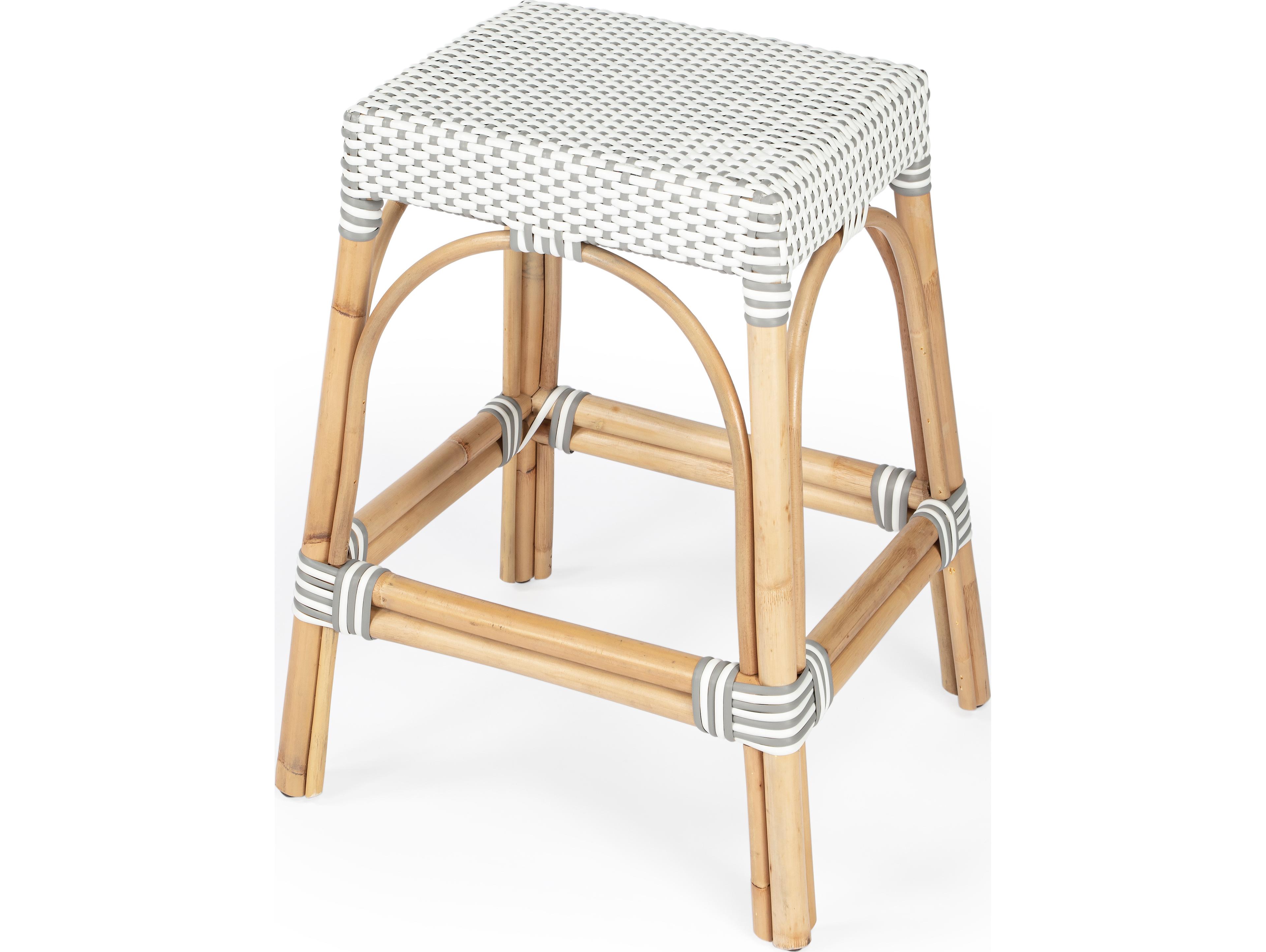 Butler Robias Gray white Dot Natural Rattan Frame Counter Stool