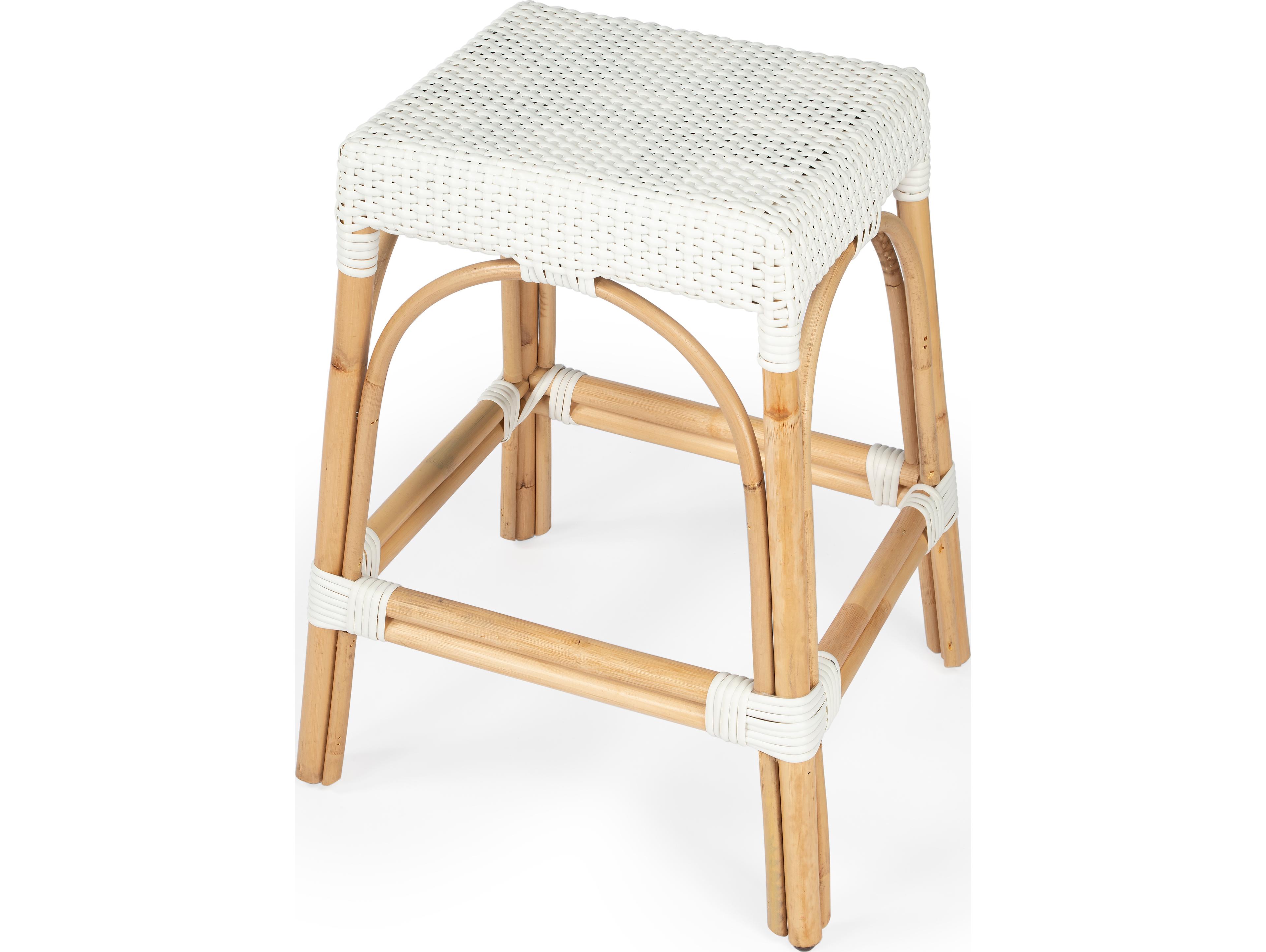 Butler Robias Glossy White Natural Rattan Frame Counter Stool