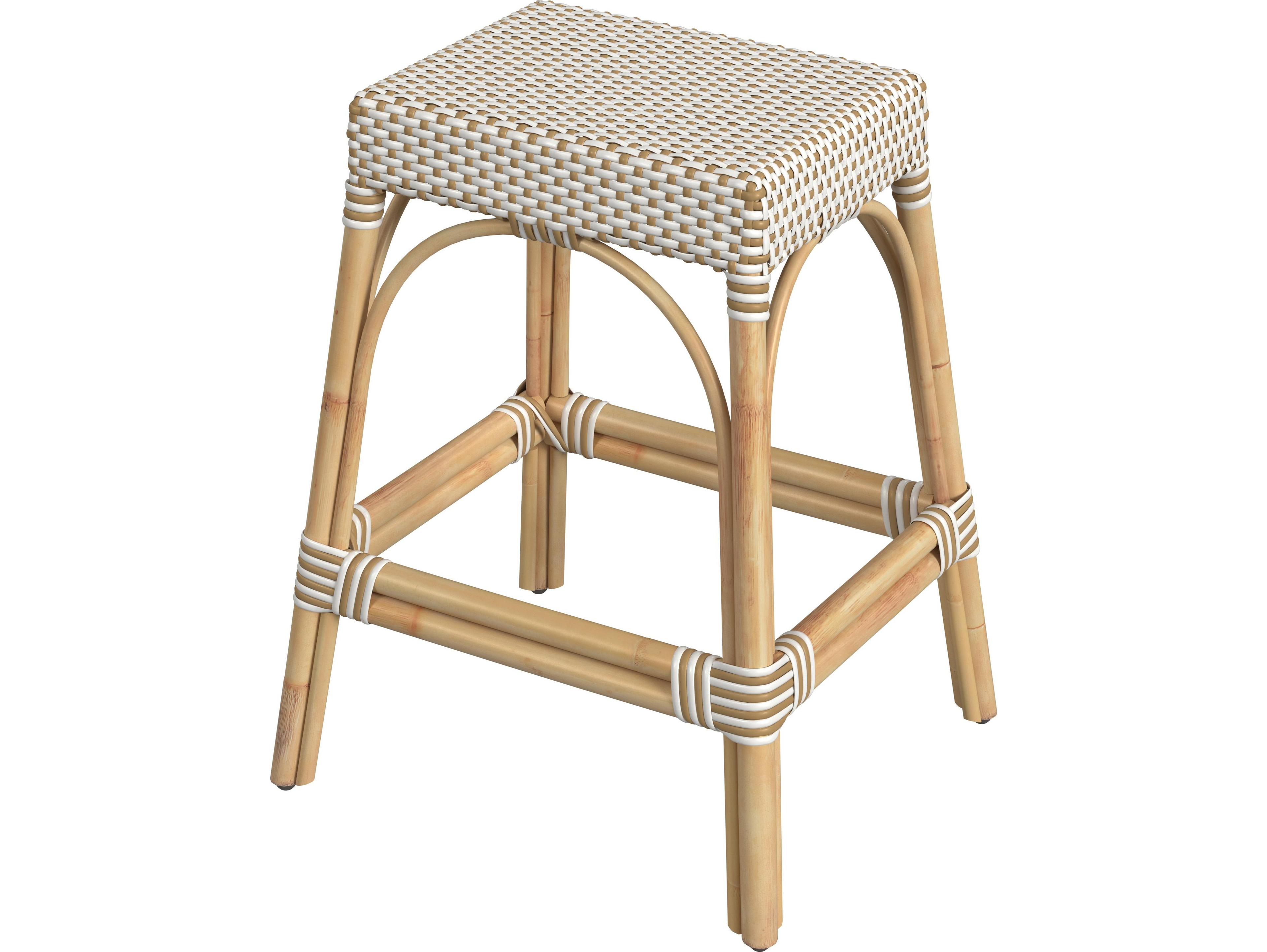 Butler Robias White tan Dot Natural Rattan Frame Counter Stool