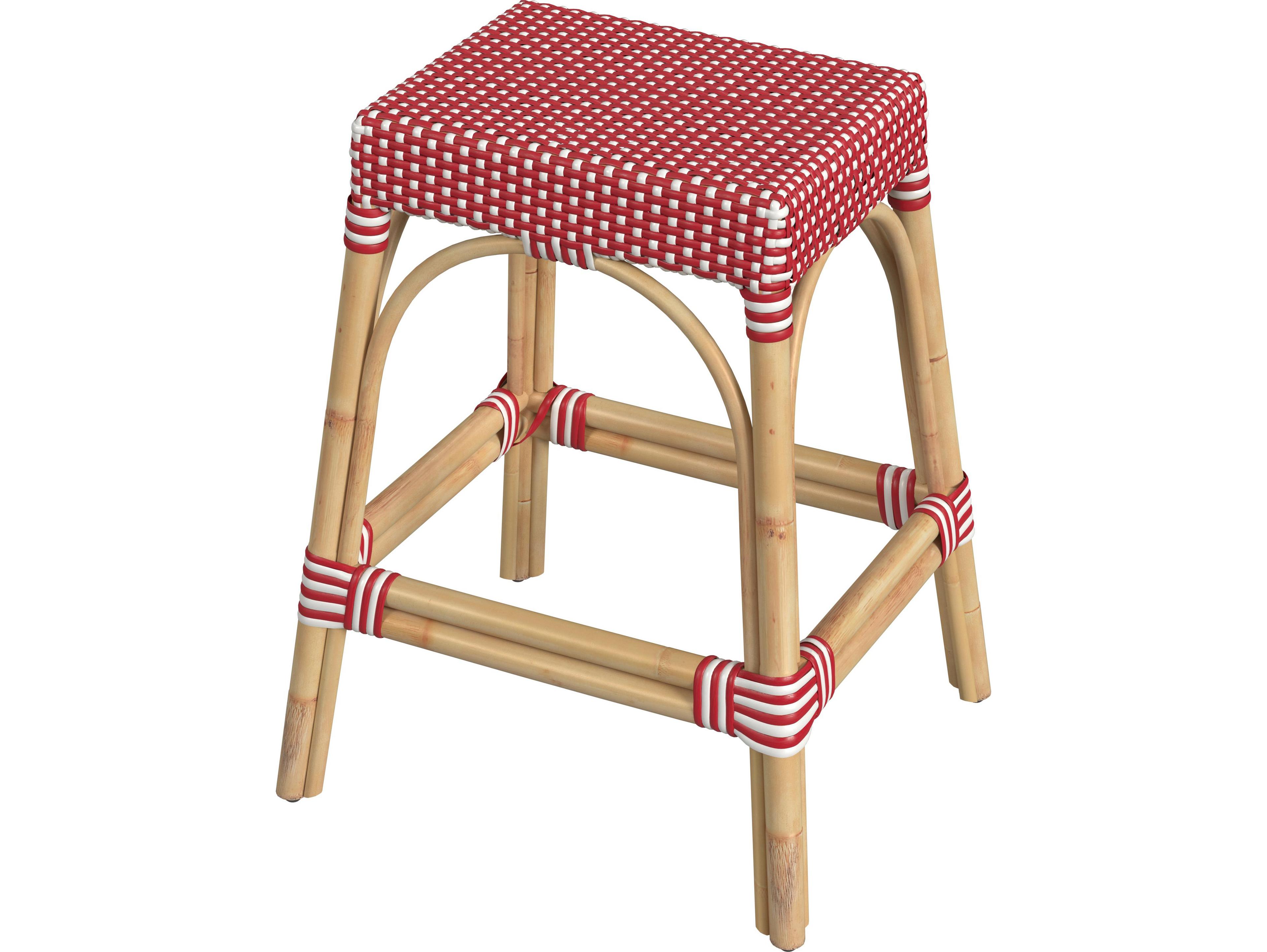 Butler Robias Red white Dot Natural Rattan Frame Counter Stool