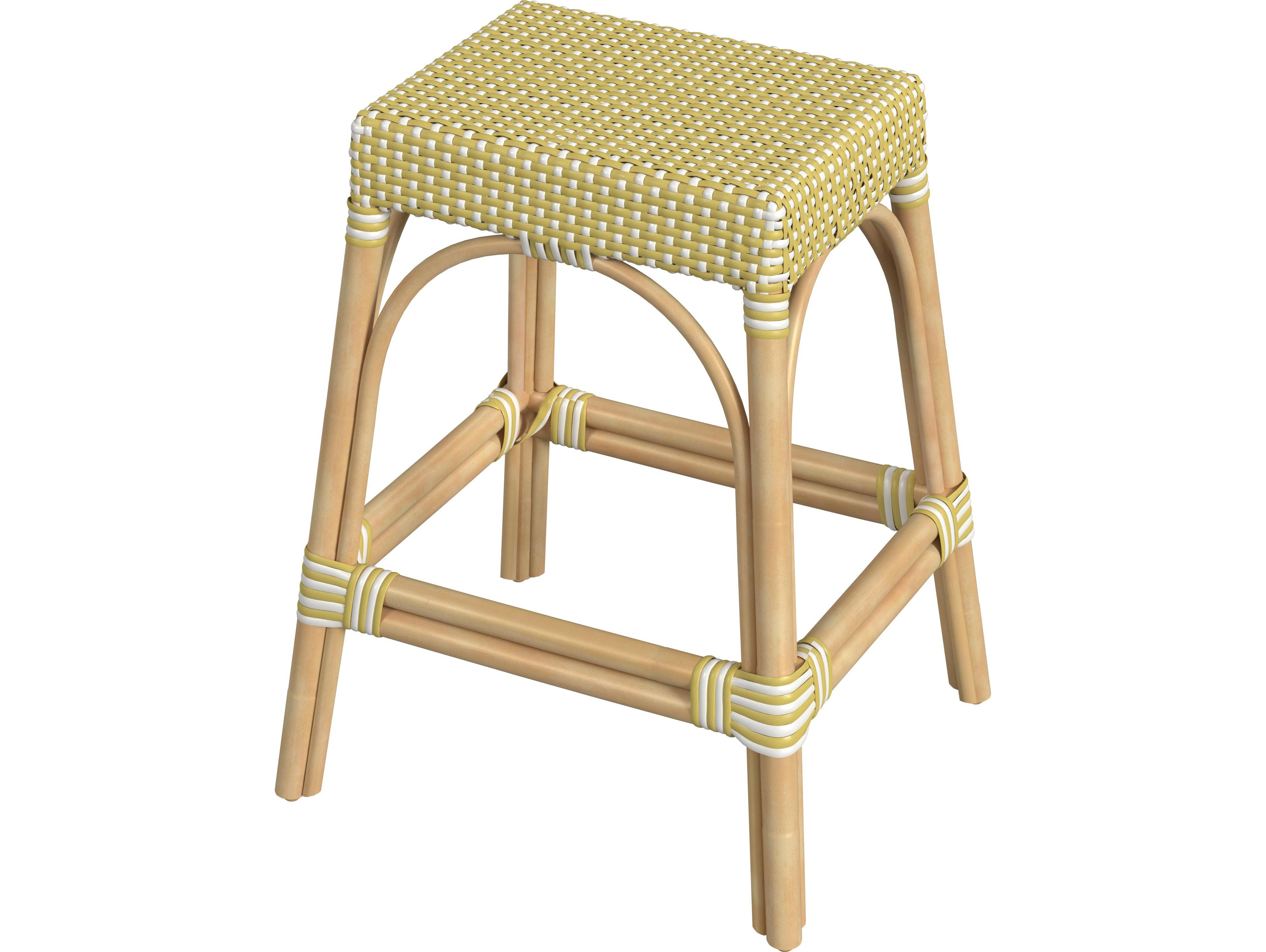 Butler Robias Yellow white Dot Natural Rattan Frame Counter Stool