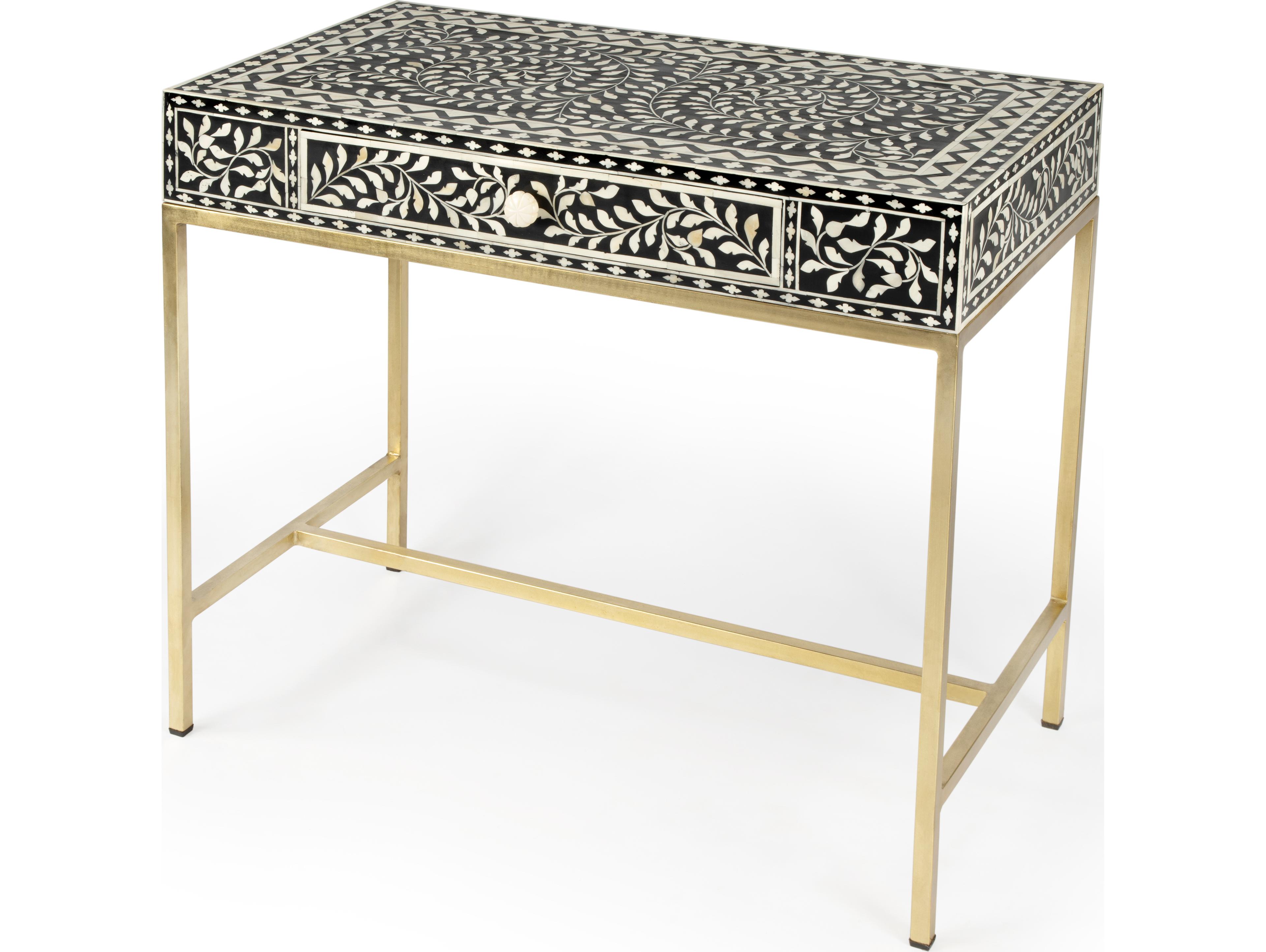Butler Perilla Black Bone Inlay Gold Mango Wood Writing Desk