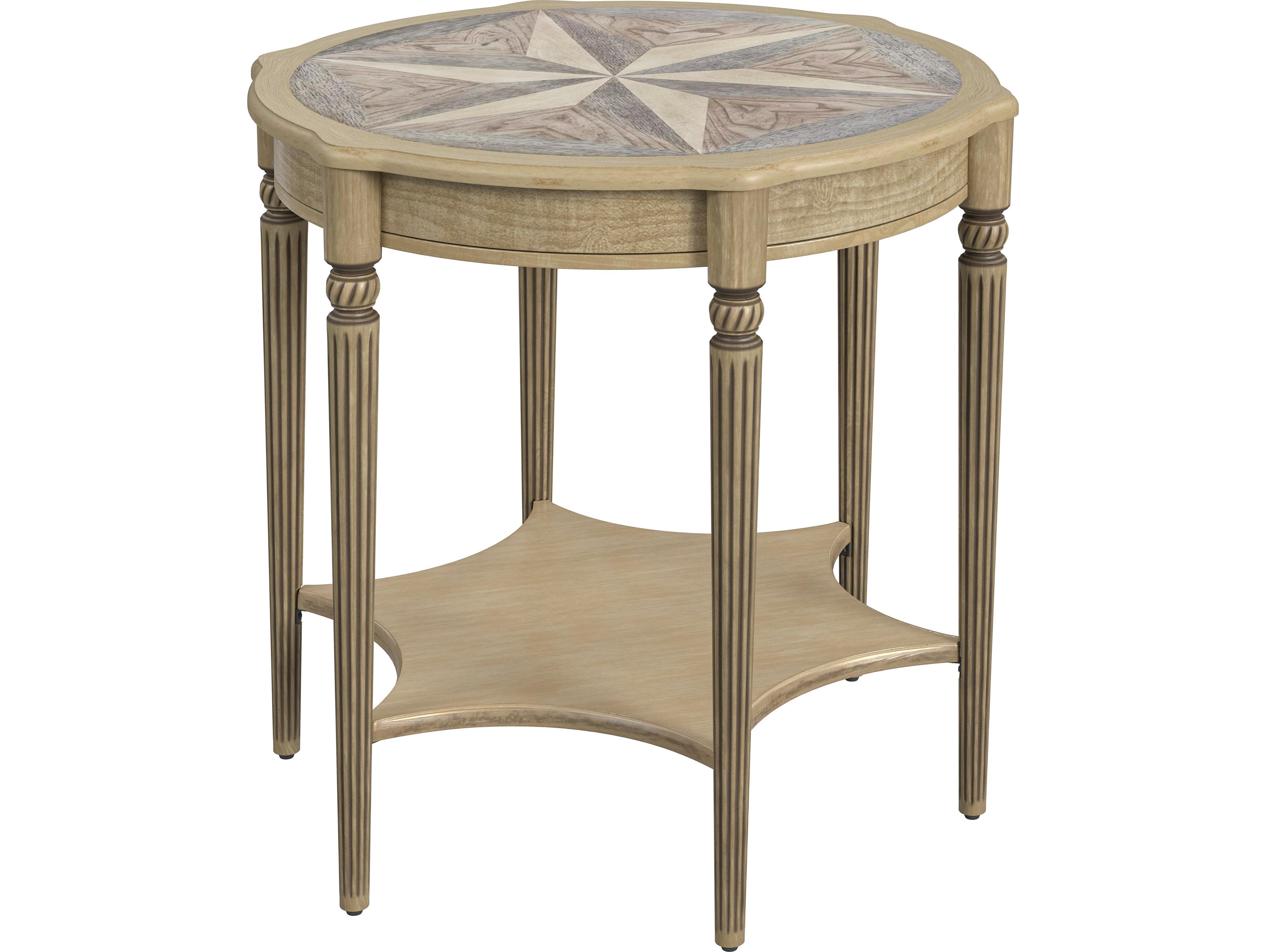 Bainbridge Round Wood Antique Beige End Table