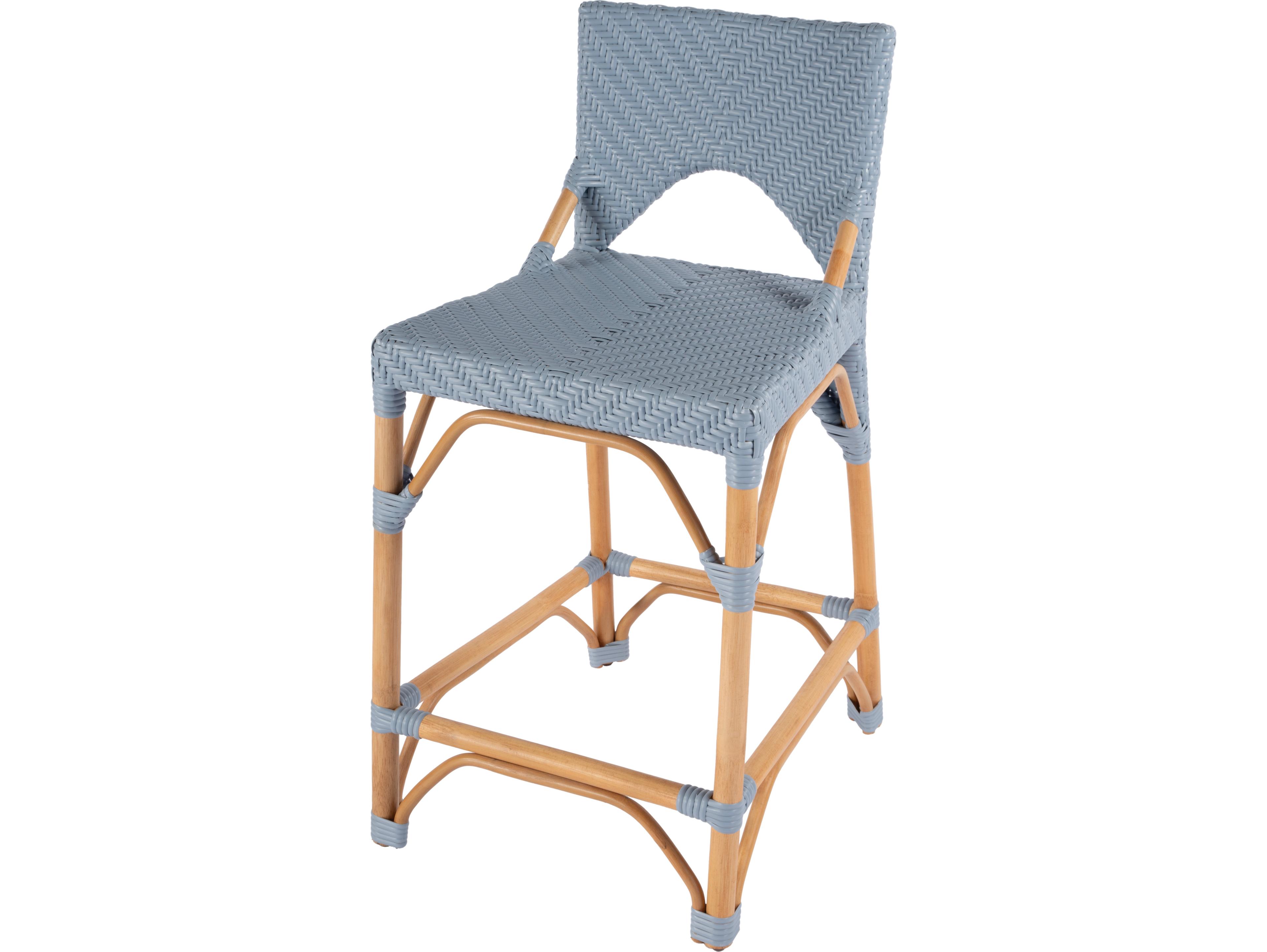 Butler Creanly Baby Blue Natural Rattan Frame Counter Stool