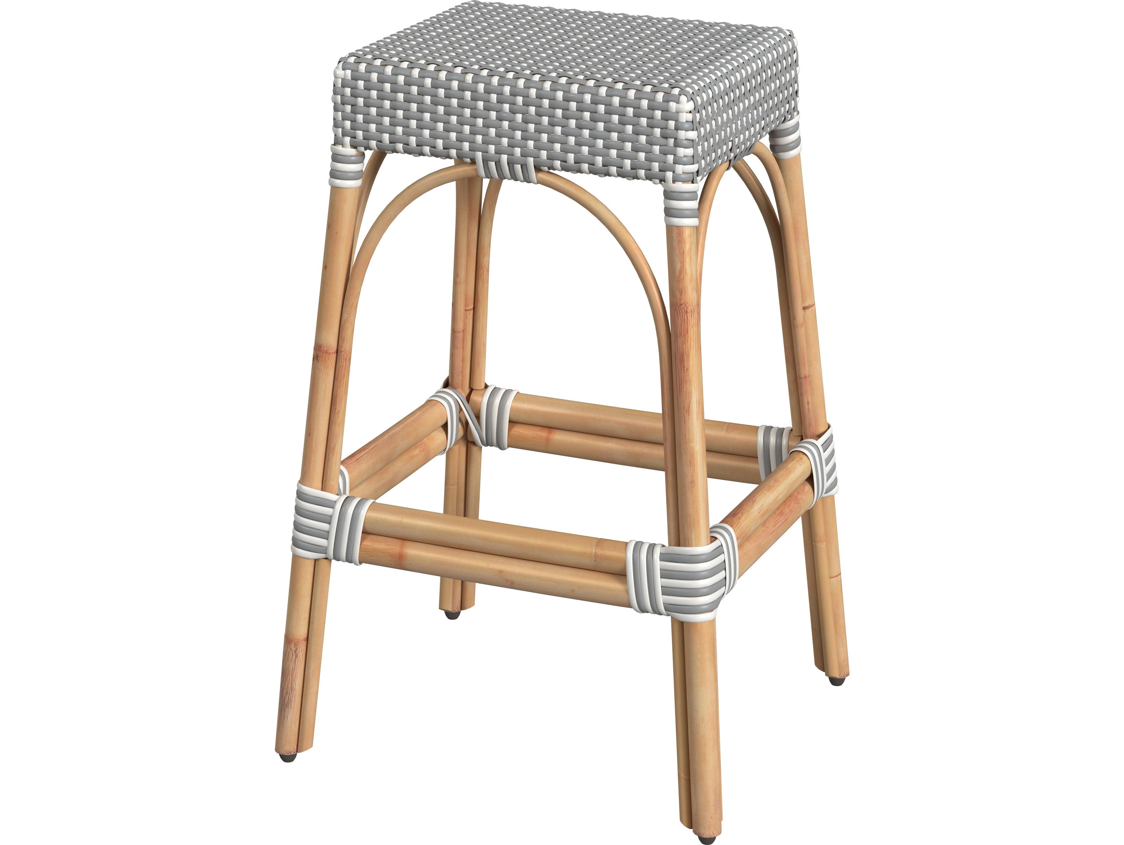Butler Robias White gray Dot Natural Rattan Frame Gray Bar Stool
