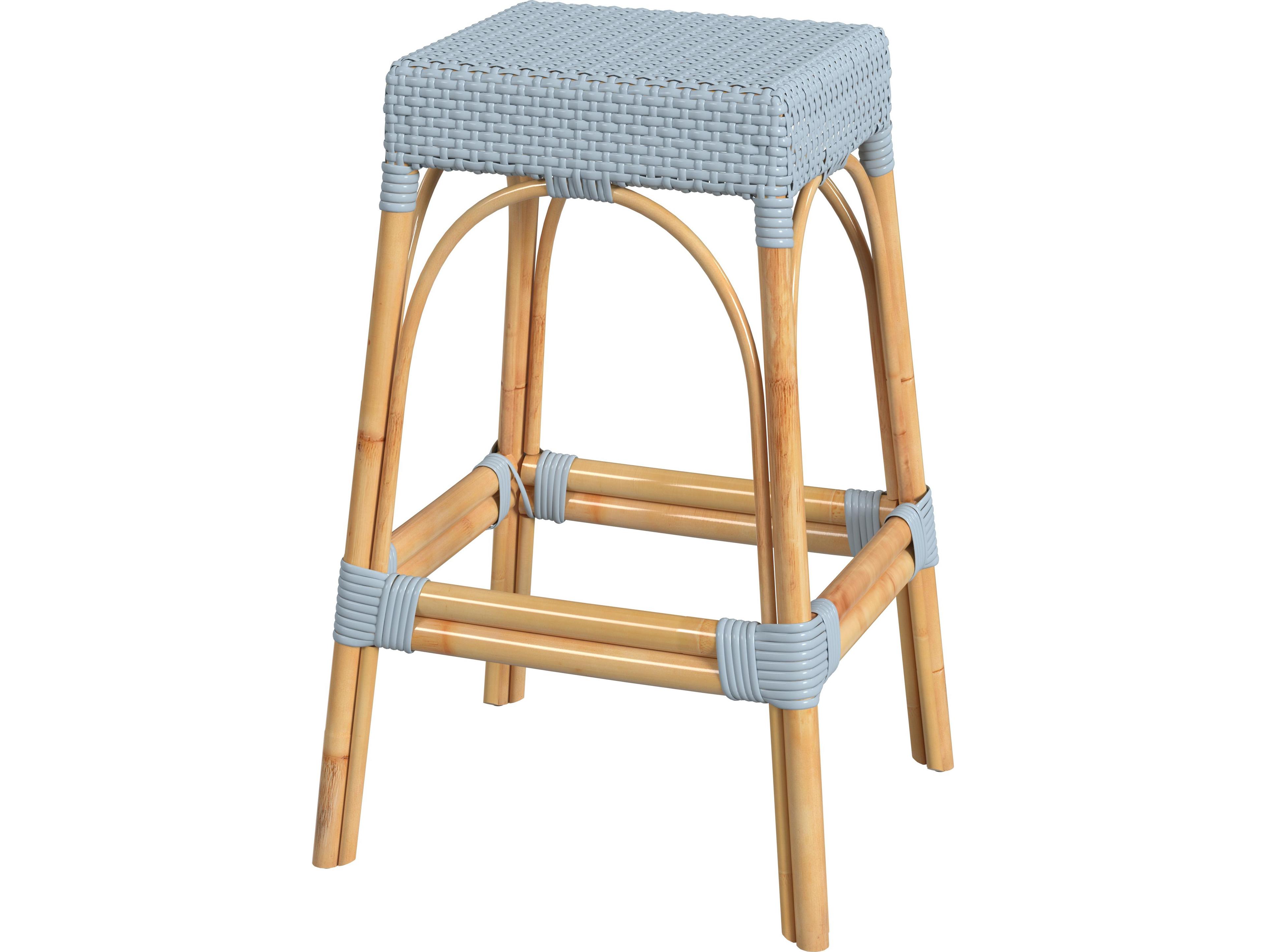 Butler Robias Baby Blue Natural Rattan Frame Bar Stool