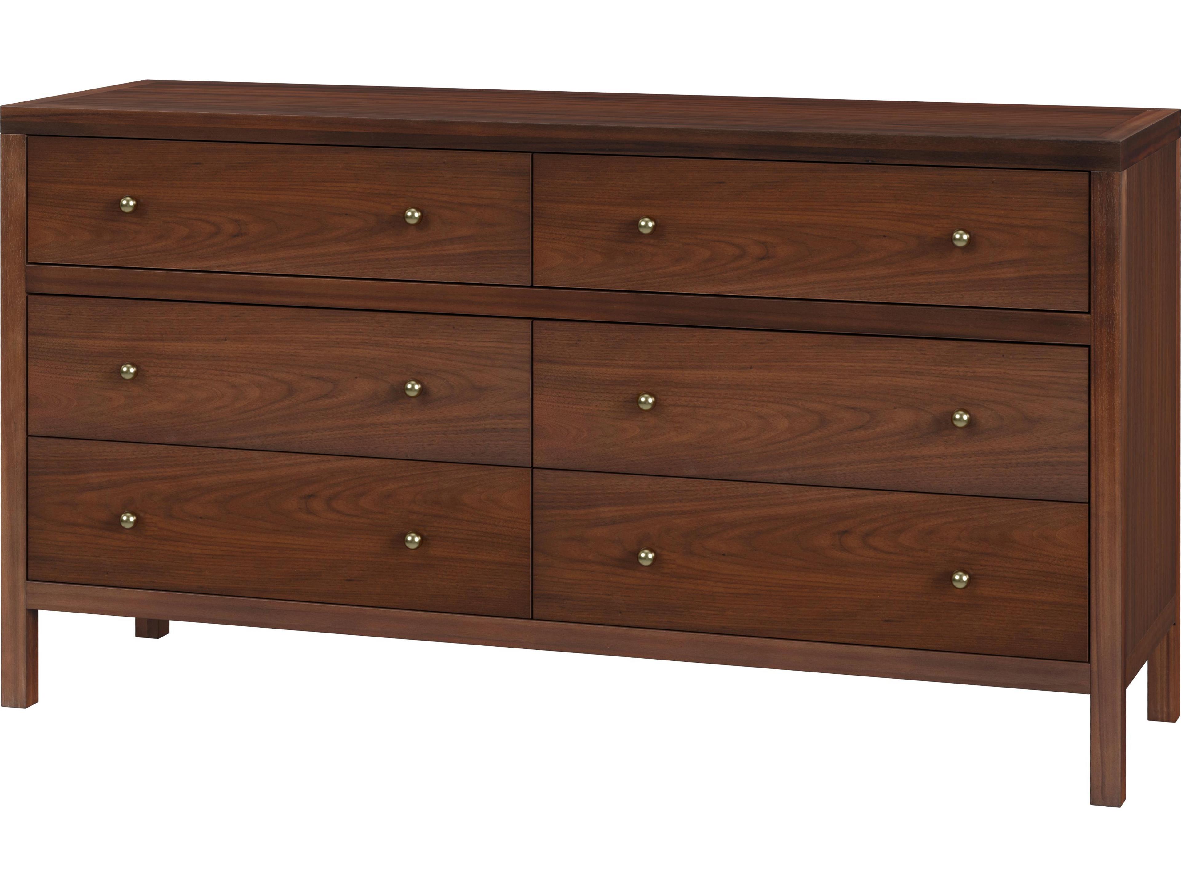 Nora 6-Drawers Brown Acacia Wood Double Dresser