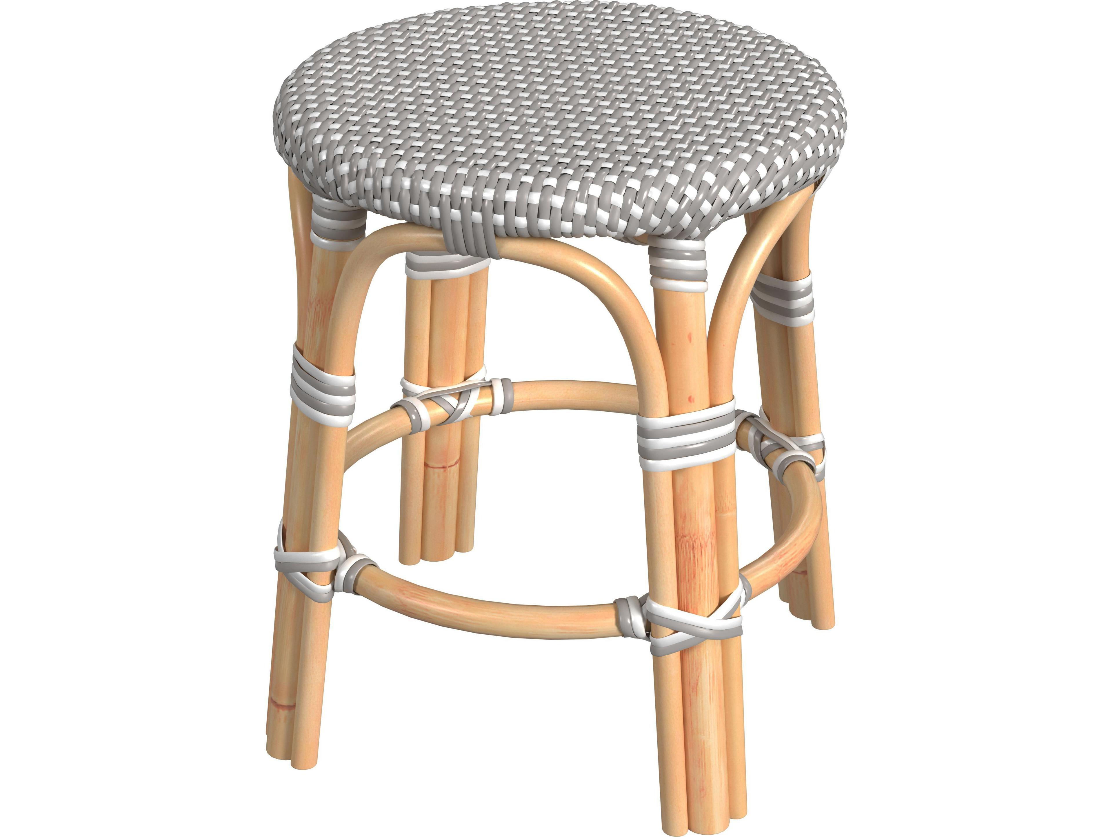 Butler Tobias Gray white Dot Natural Rattan Frame And White Table Stool