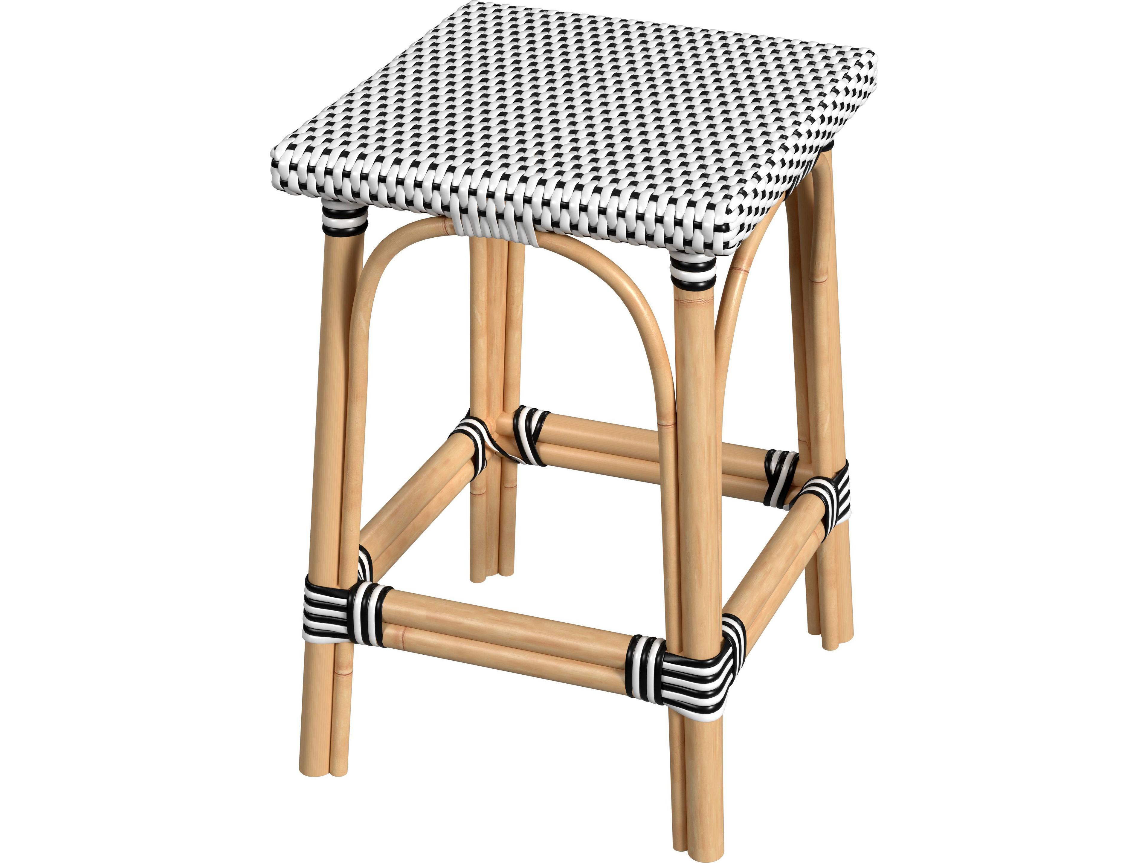 Butler Riviera White black Dot Natural Rattan Frame Black And Counter Stool