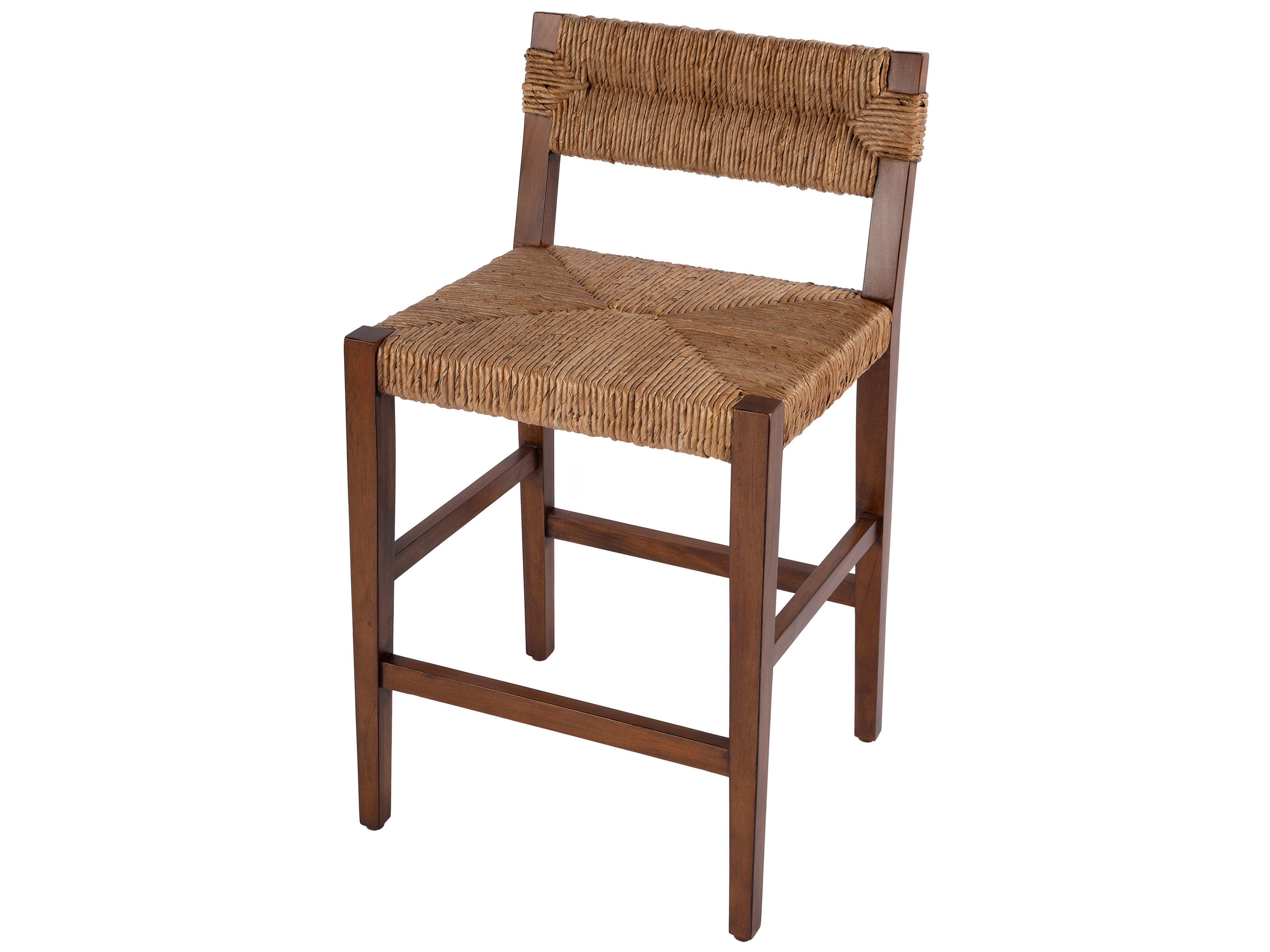 Butler Valencia Banana Leaf Dark Brown Mahogany Wood Counter Stool