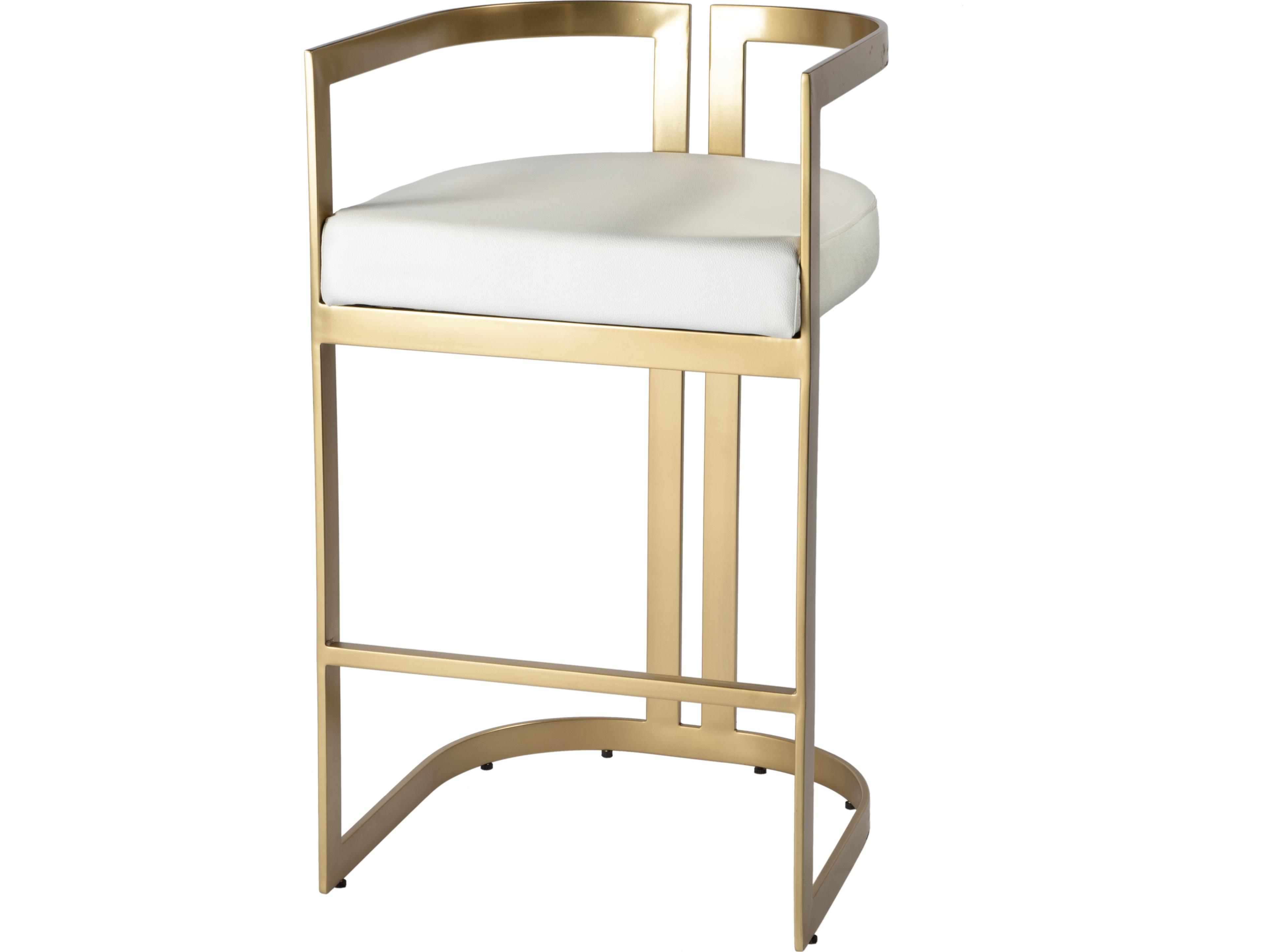 Butler Clarence Polished Gold White Faux Leather Bar Stool
