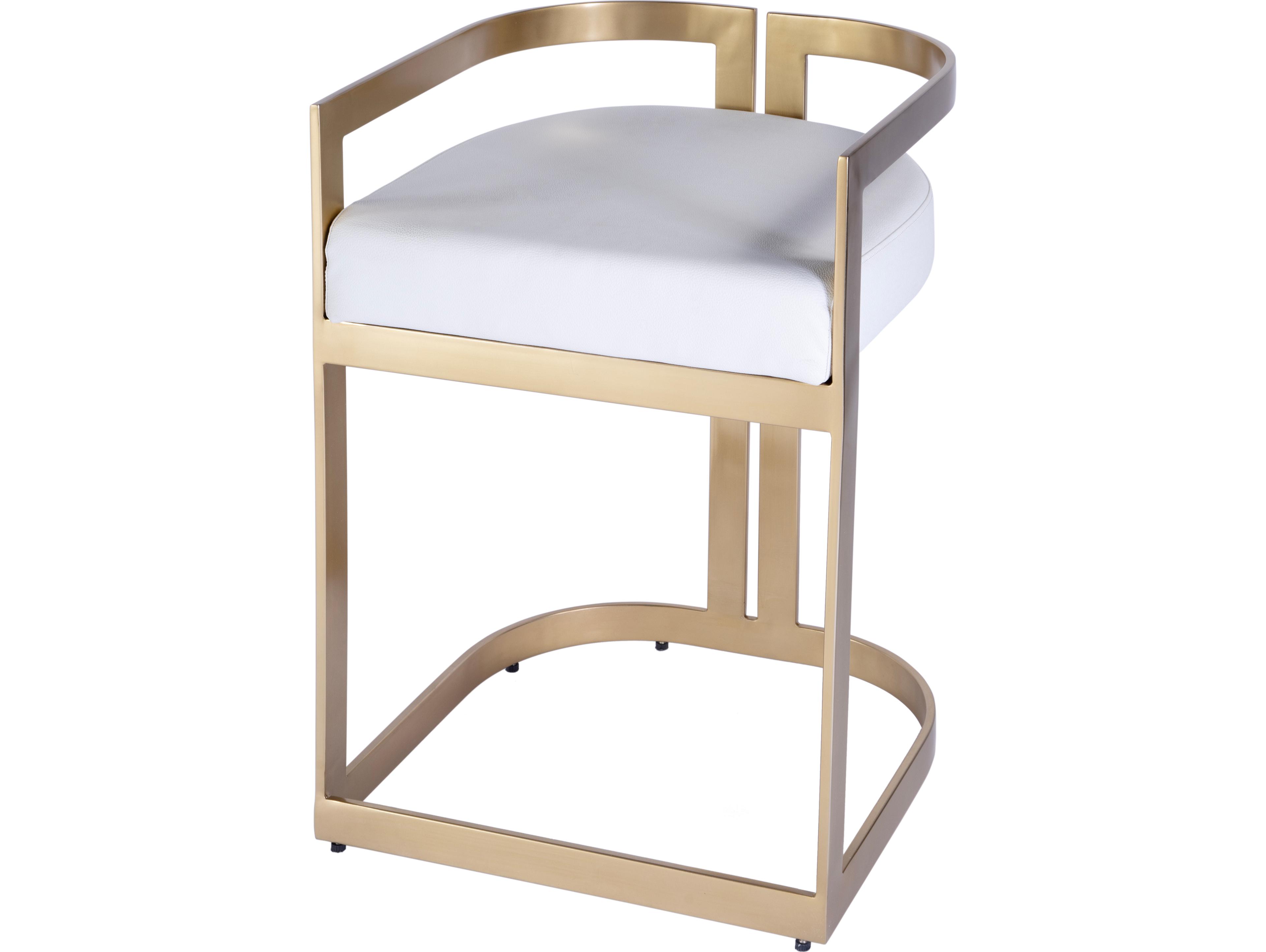 Butler Clarence Polished Gold White Faux Leather Counter Stool