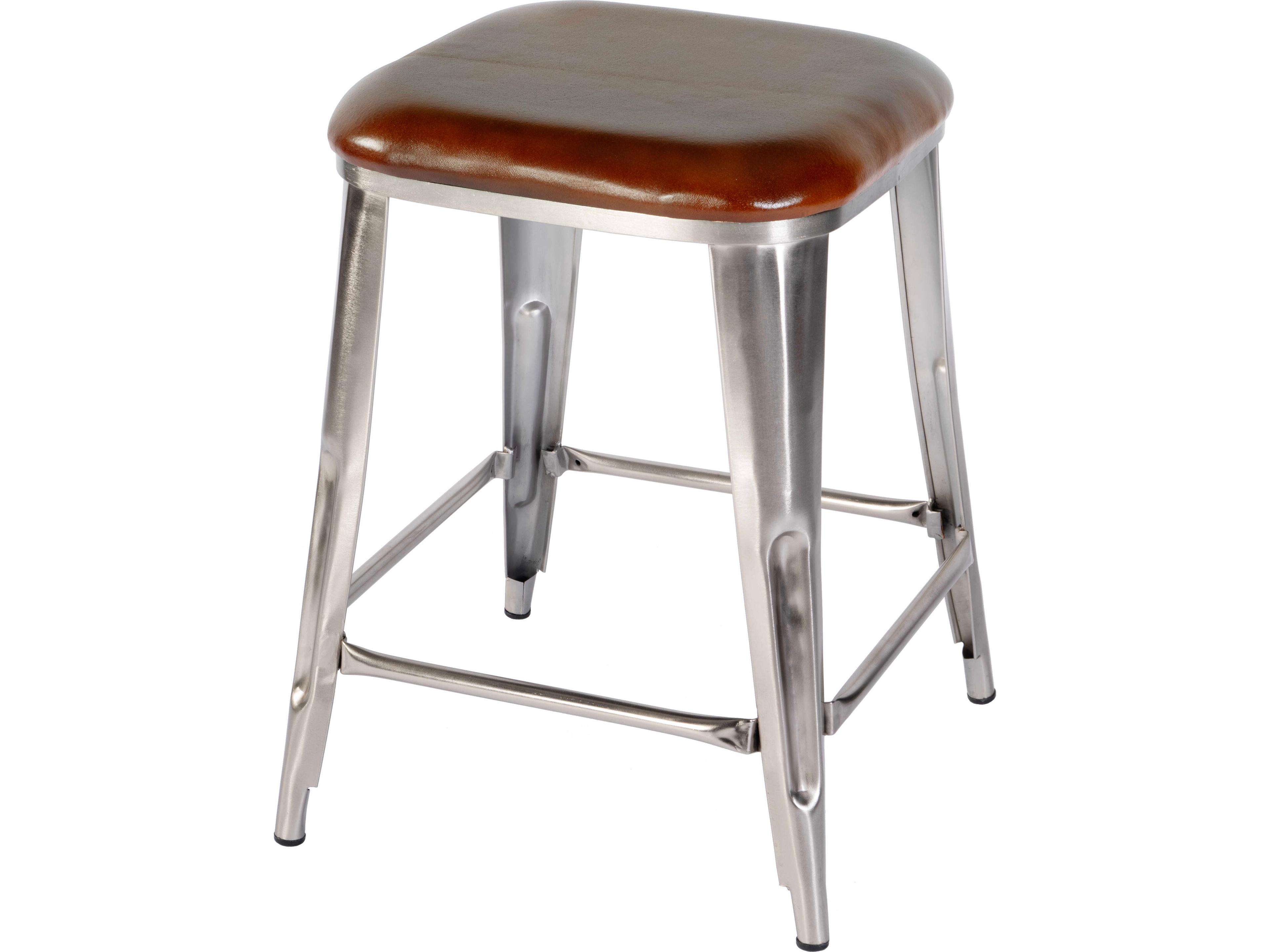 Butler Eastham Brown Silver Leather Counter Stool