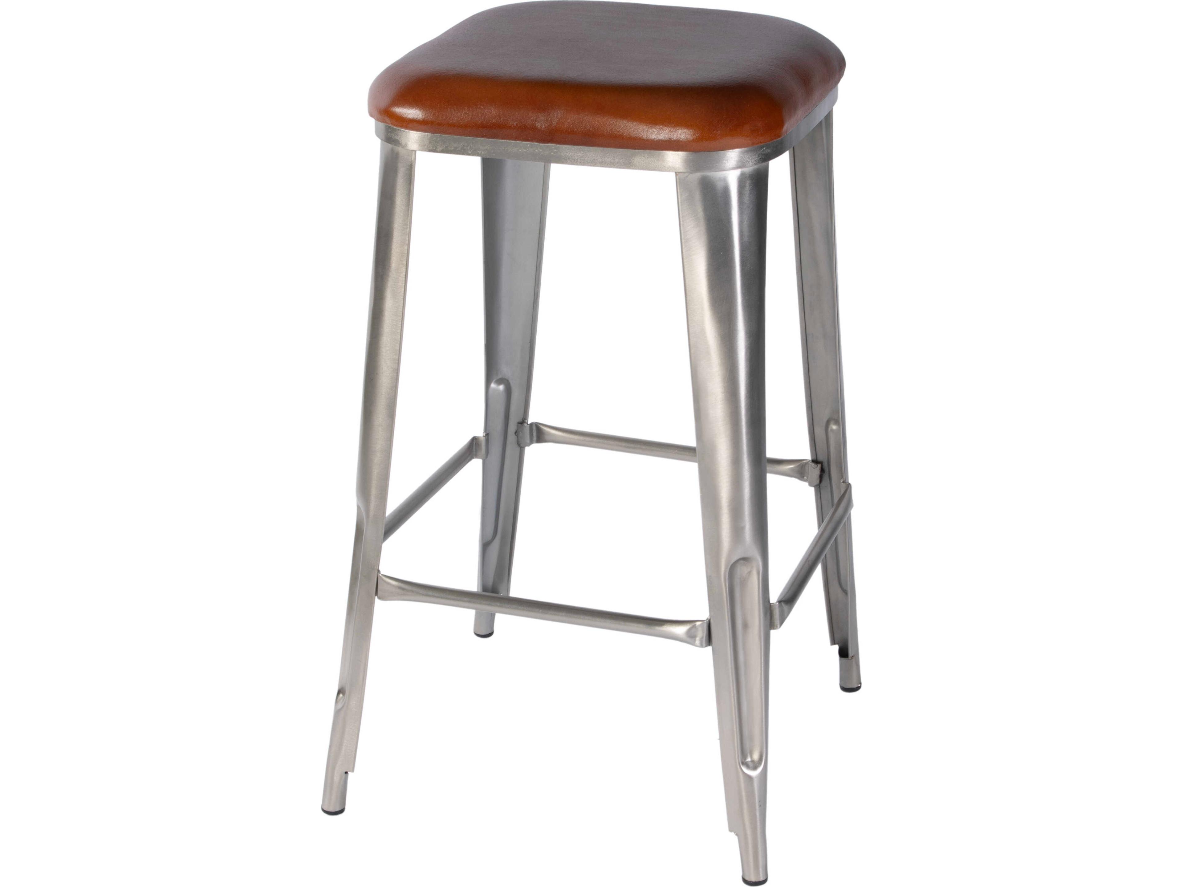 Butler Eastham Brown Silver Leather Bar Stool