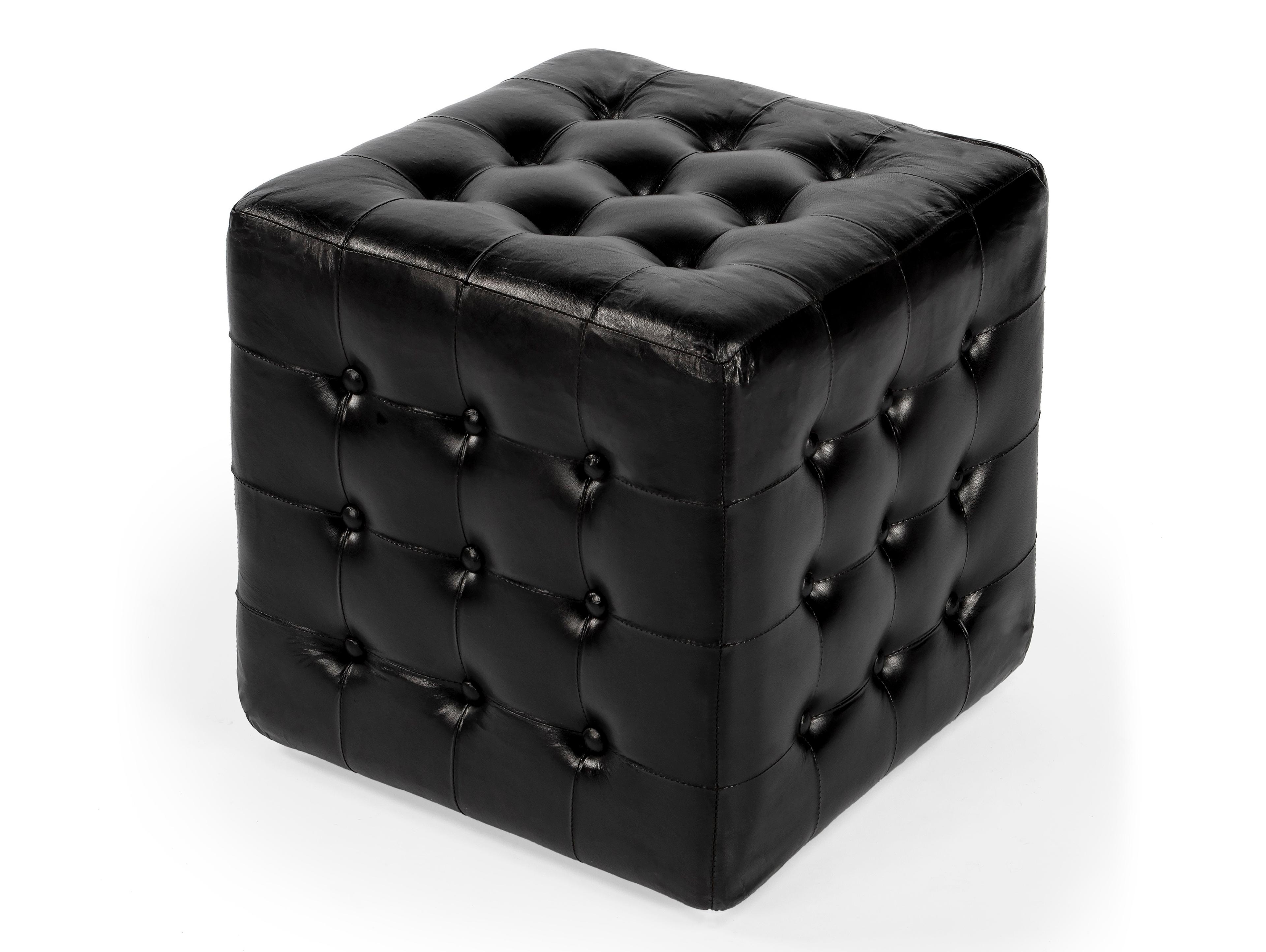 Butler Leon Black Leather Ottoman