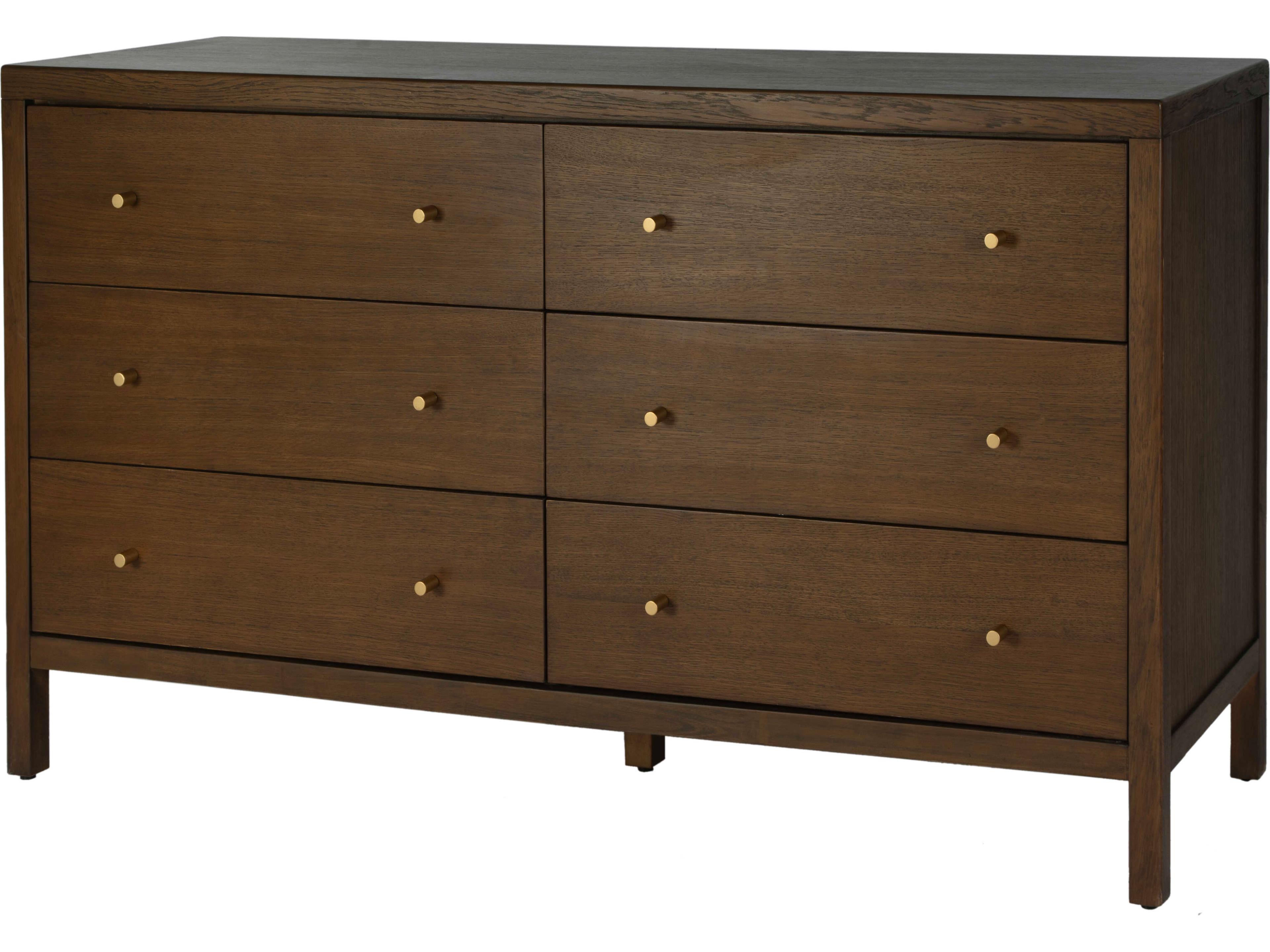 Butler Mendel 6-Drawers Brown Oak Wood Double Dresser
