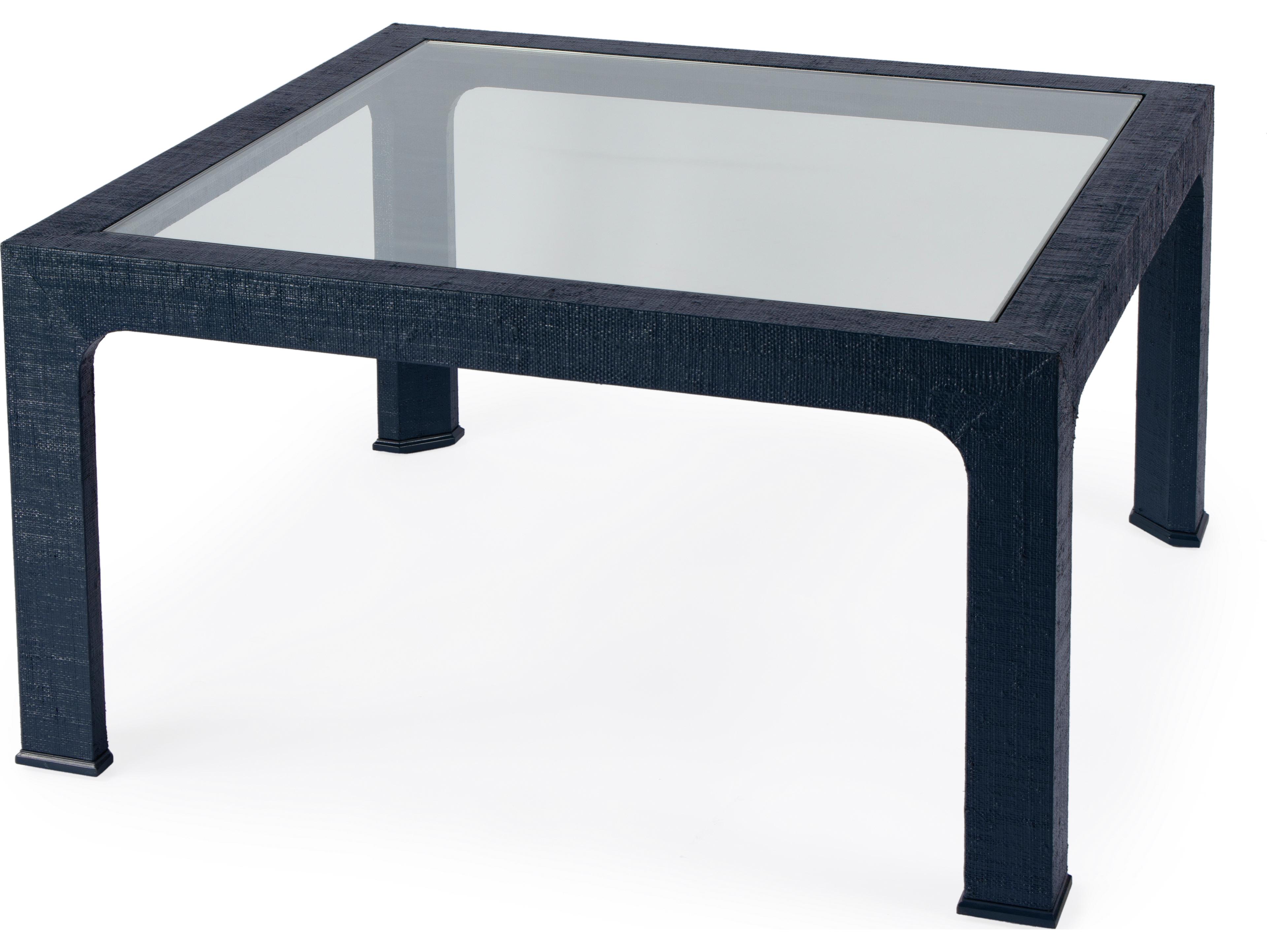Butler Chatham Square Glass Navy Raffia Coffee Table