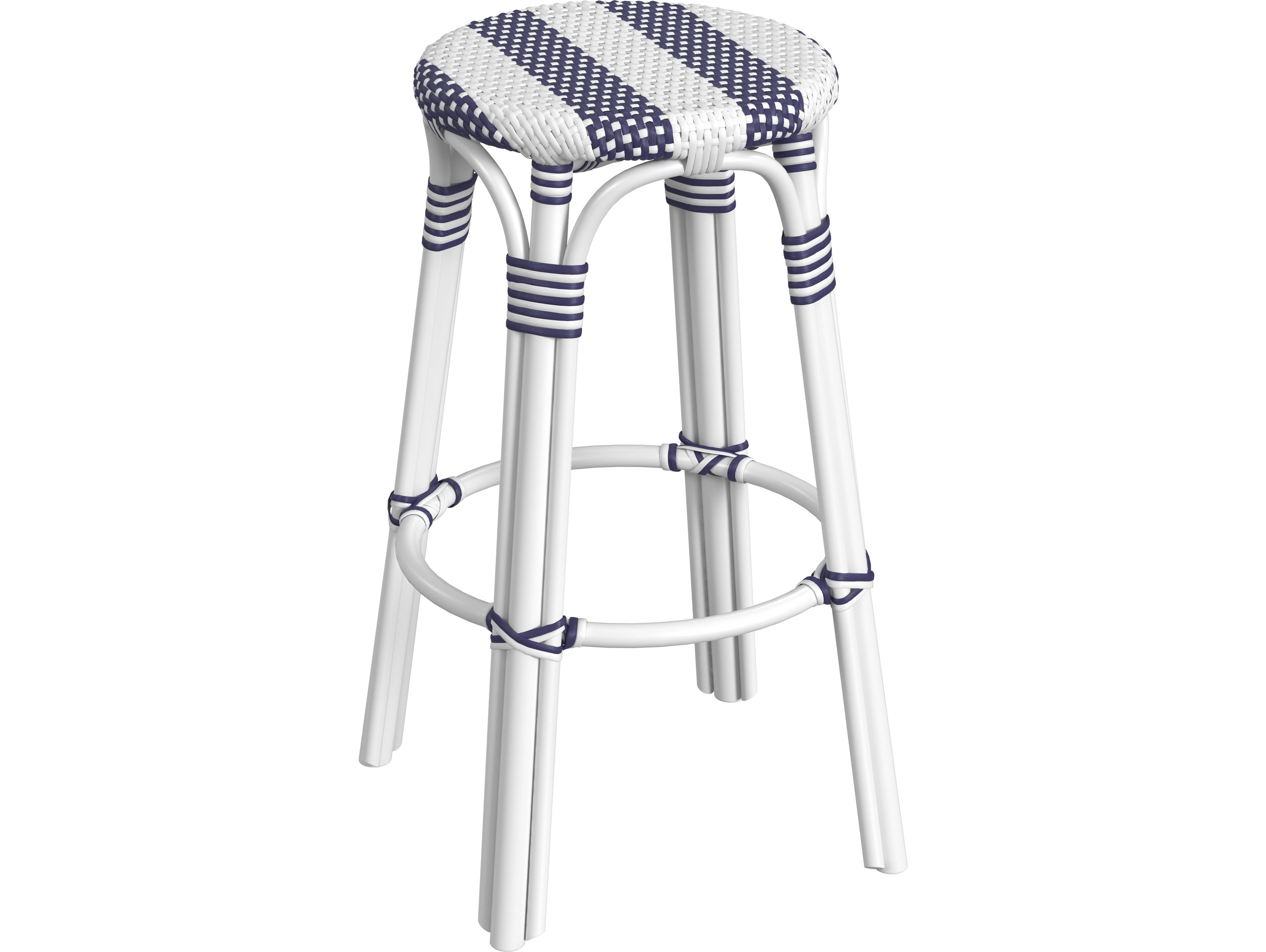 Butler Tobias White navy Stripe Rattan Frame Bar Stool