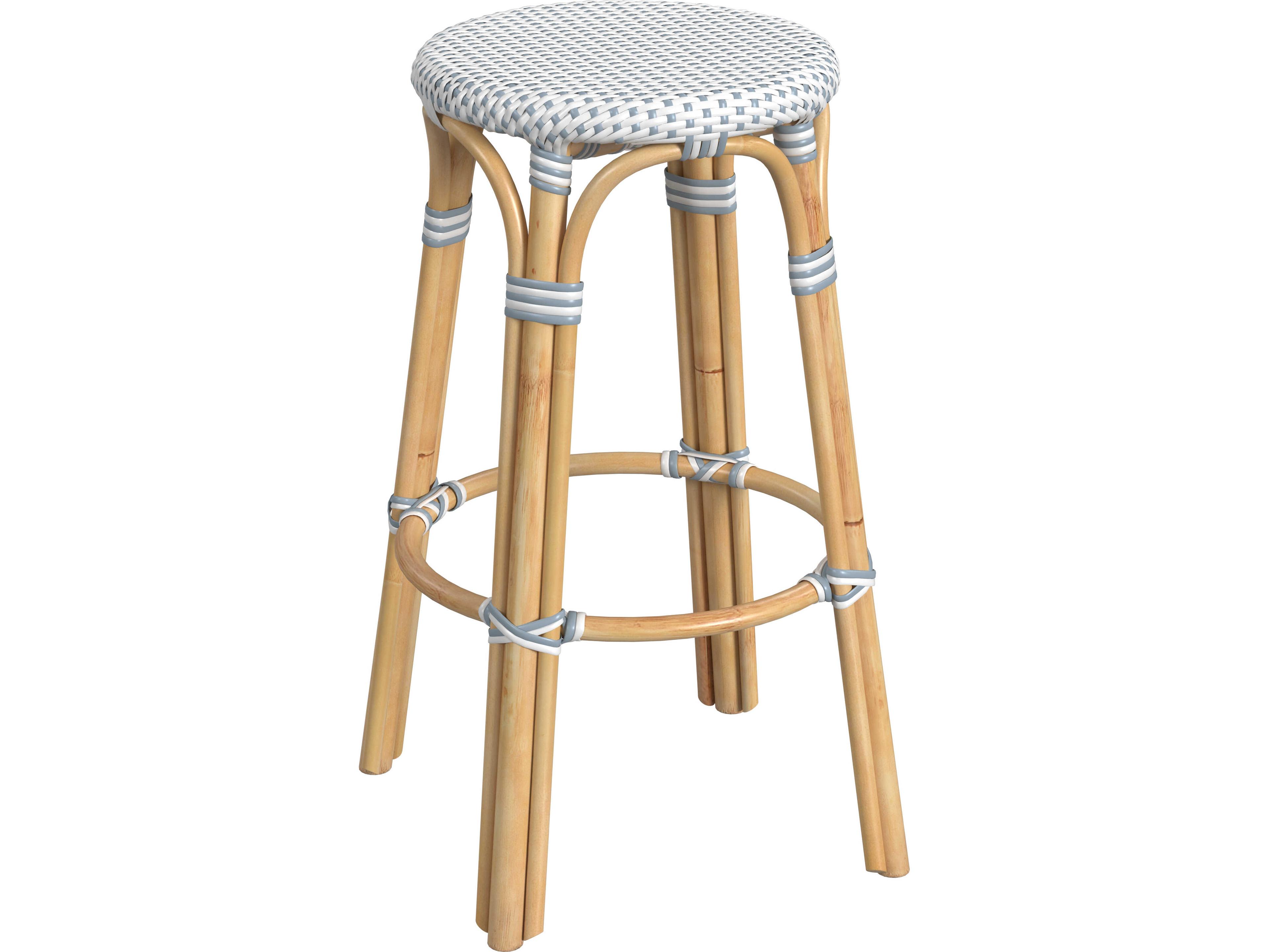 Butler Tobias White Sky Blue Dot Rattan Bar Stool