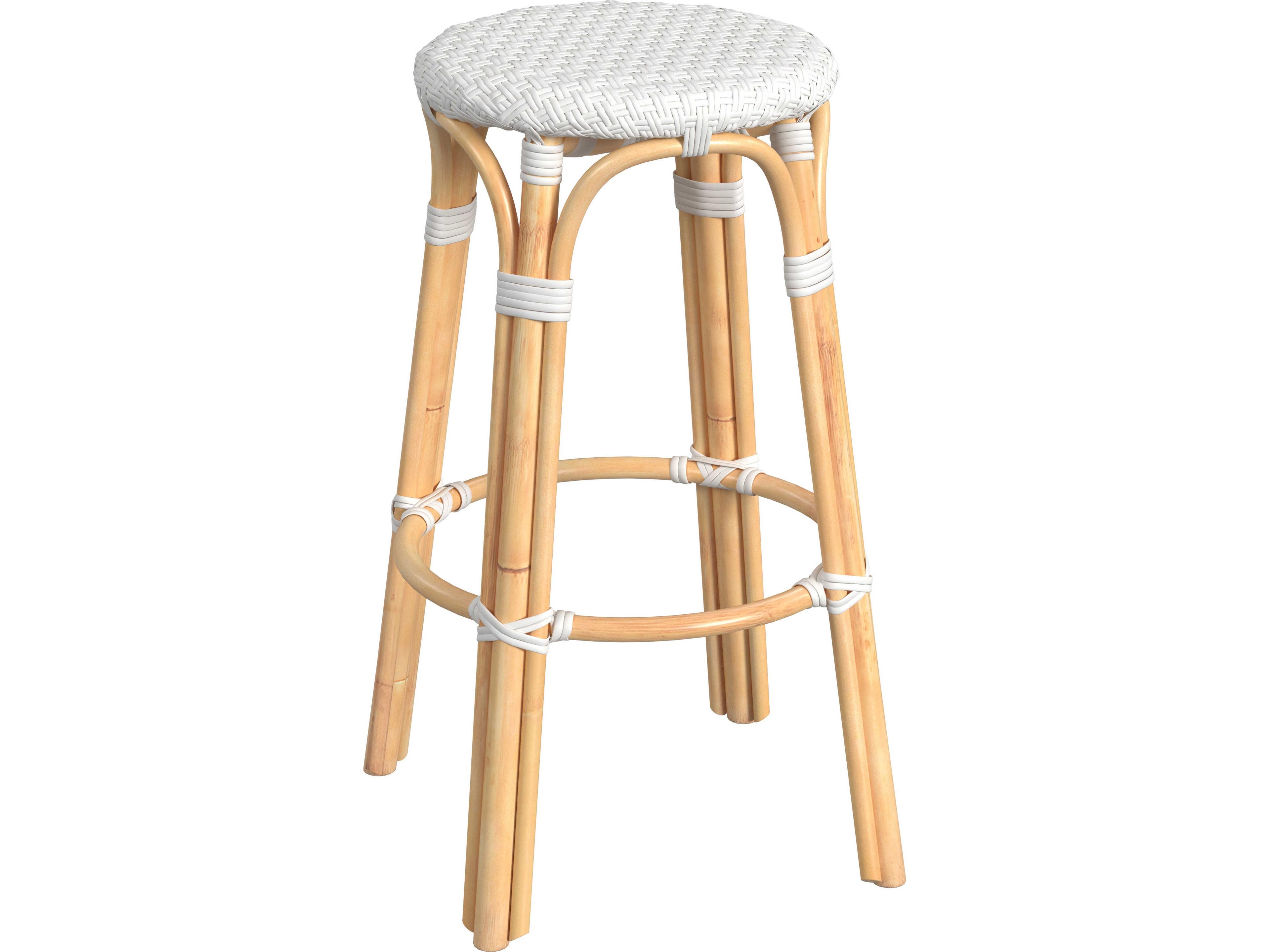 Butler Tobias Glossy White Rattan Bar Stool