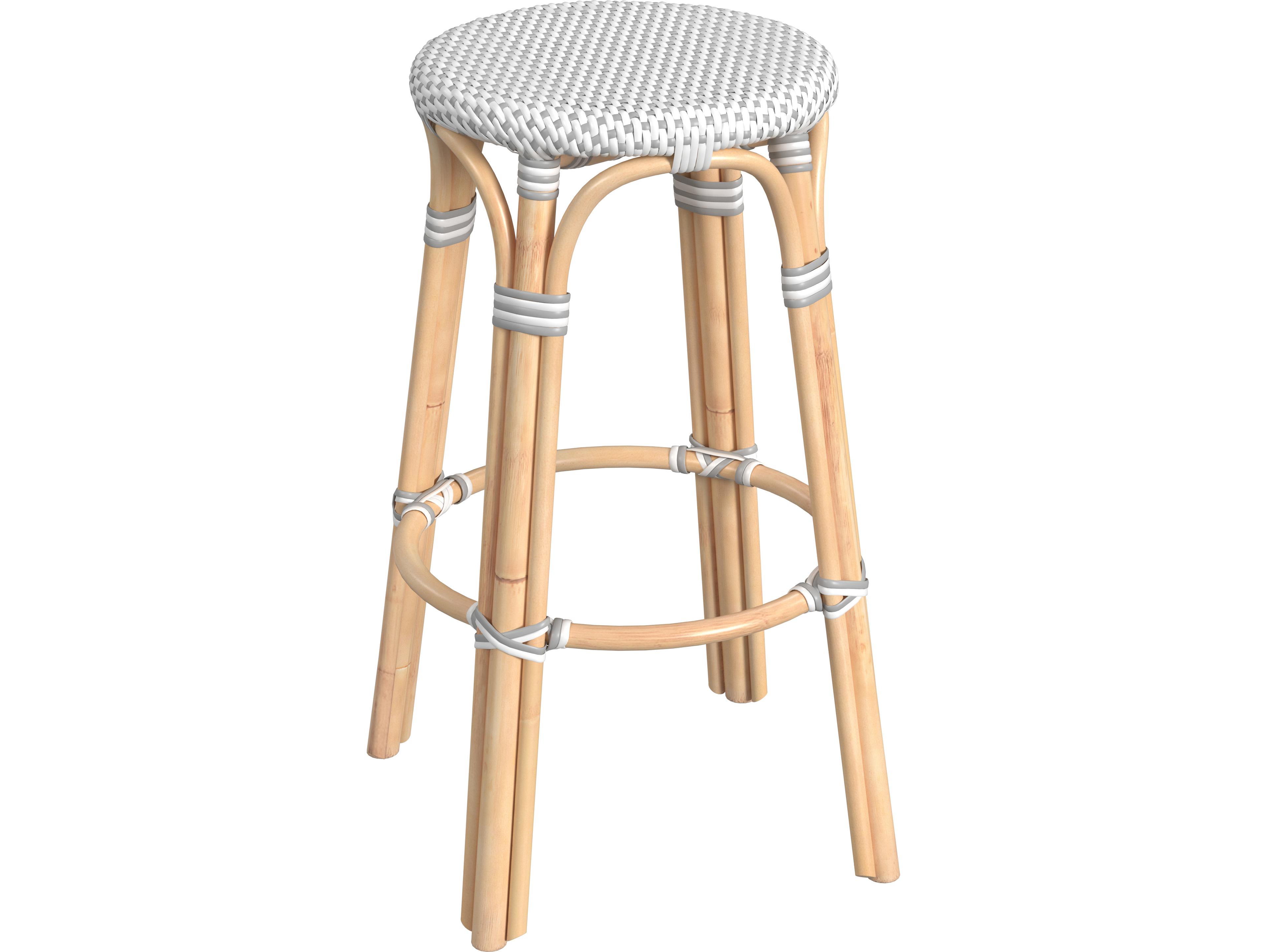 Butler Tobias White gray Dot Natural Rattan Frame Bar Stool