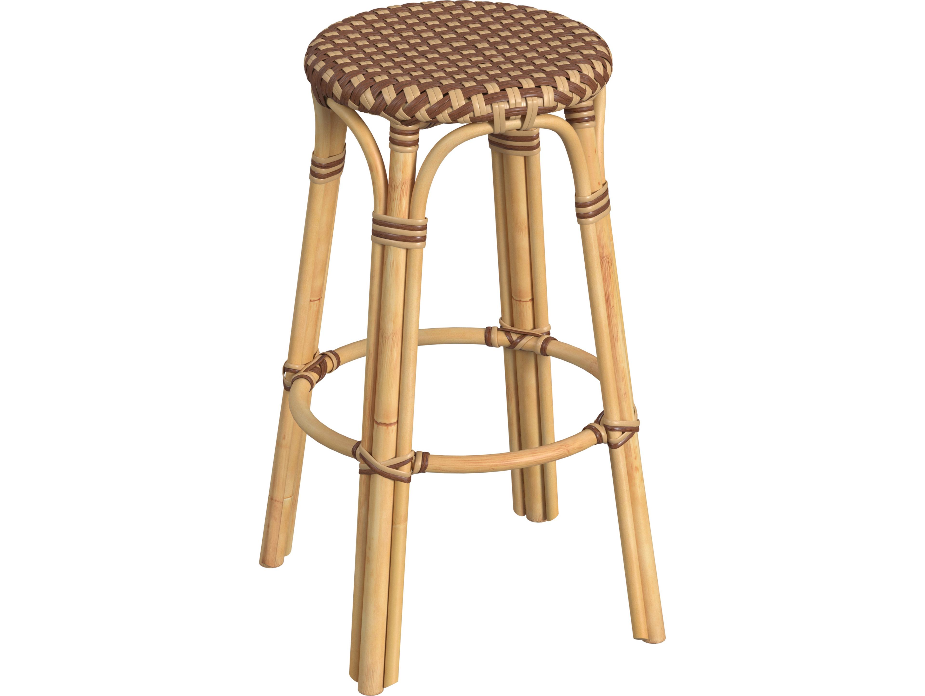 Butler Tobias Brown tan Dot Natural Rattan Frame Bar Stool