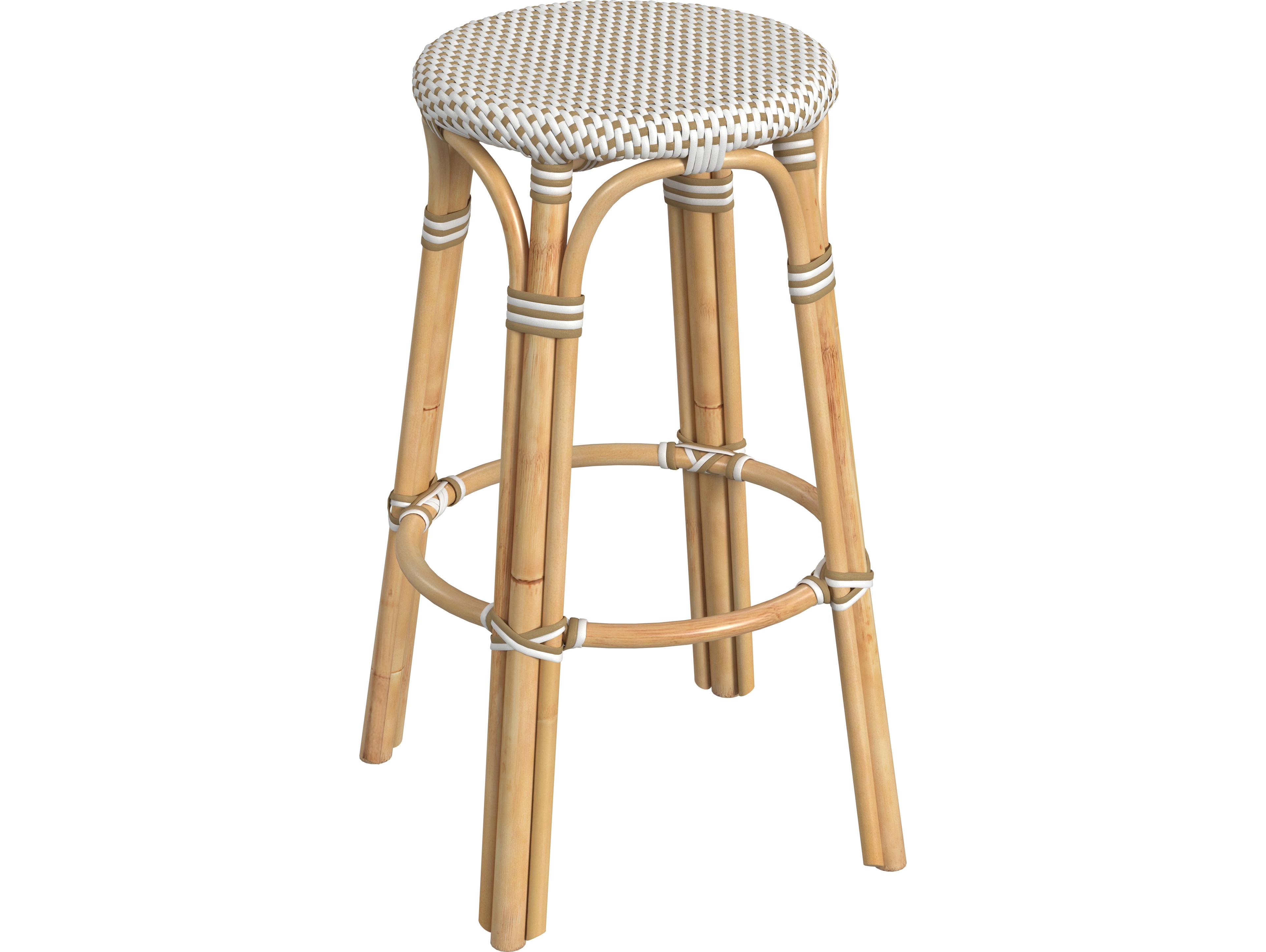 Butler Tobias White tan Dot Natural Rattan Frame Bar Stool
