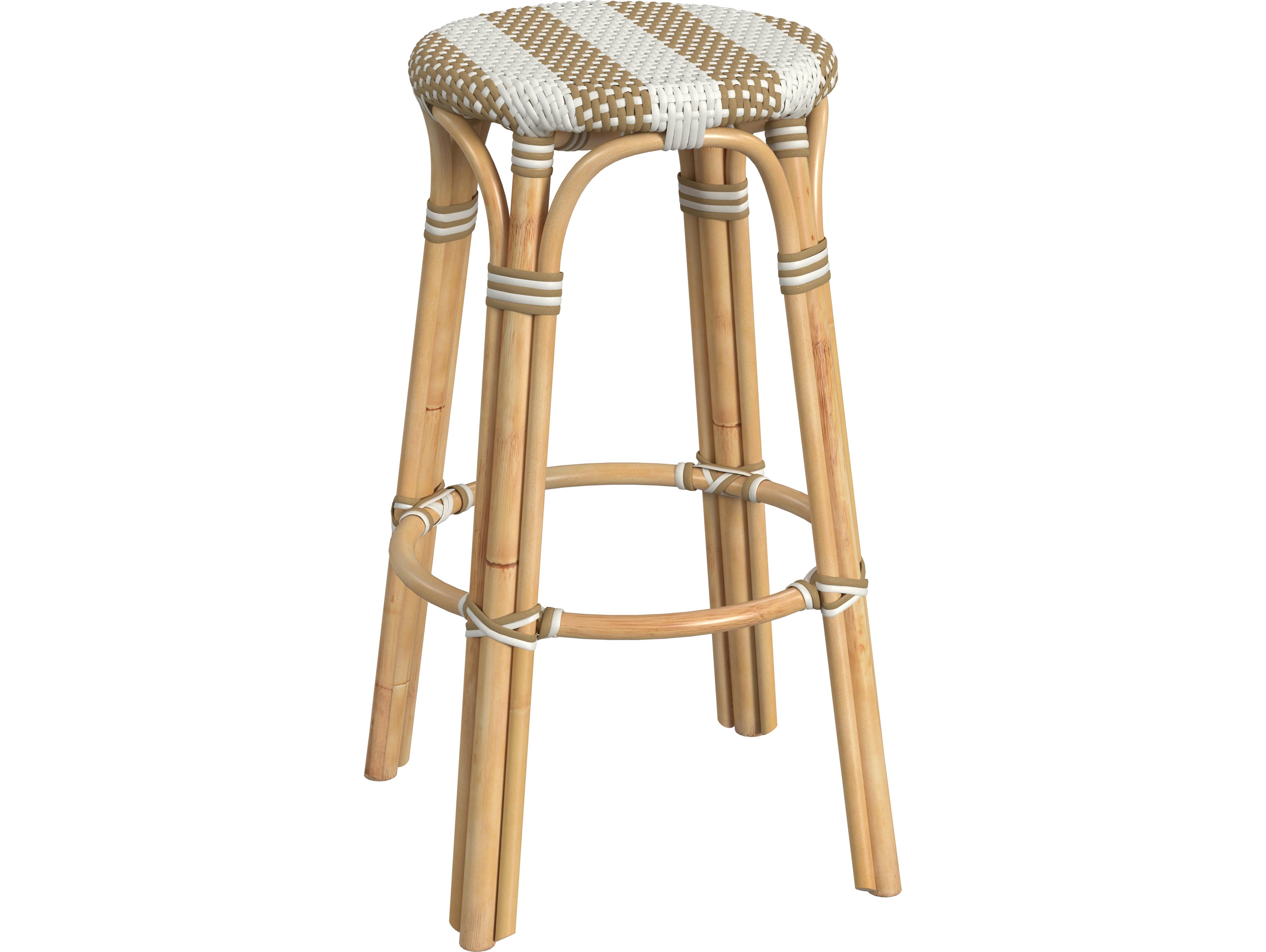 Butler Tobias Tan white Stripe Natural Rattan Frame Bar Stool