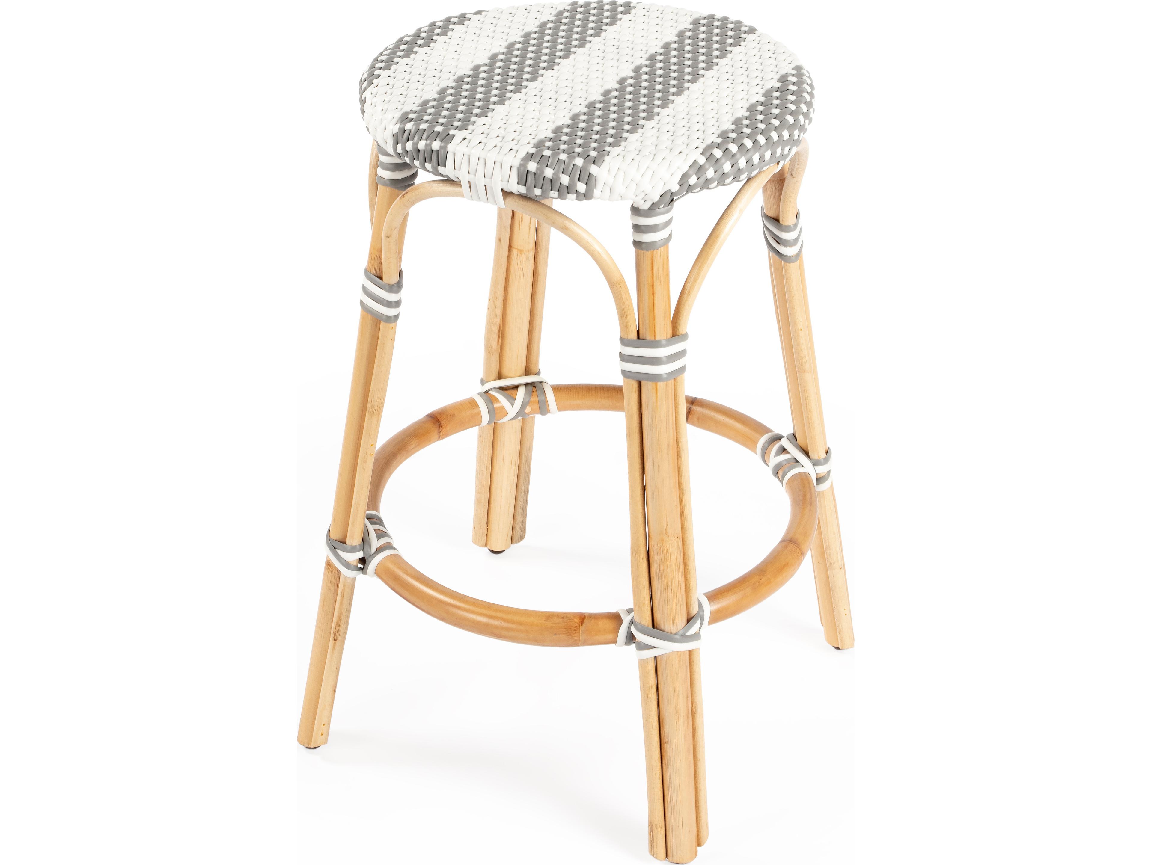 Butler Tobias Gray white Stripe Natural Rattan Frame Counter Stool