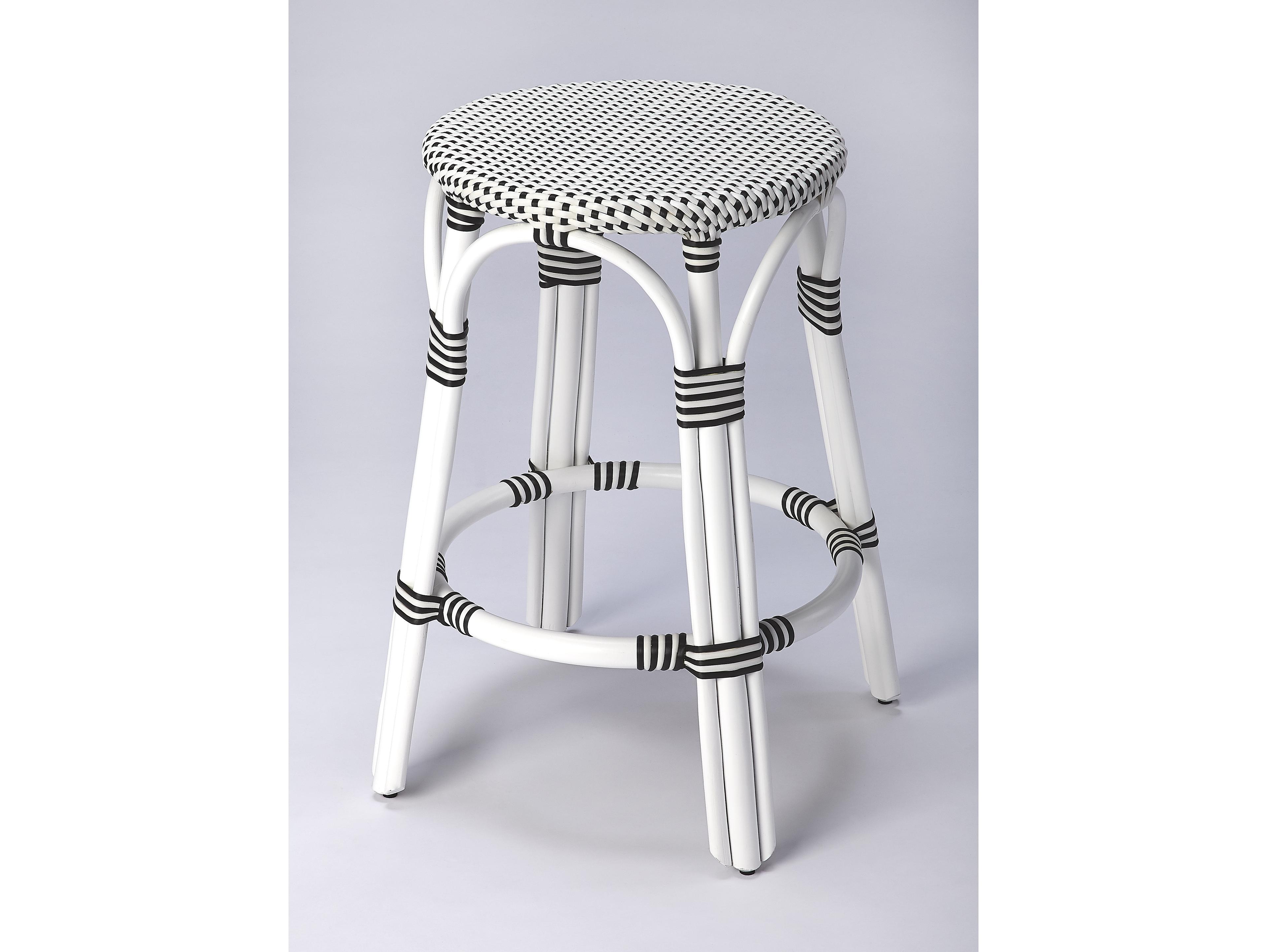 Butler Tobias White black Dot Rattan Frame Counter Stool