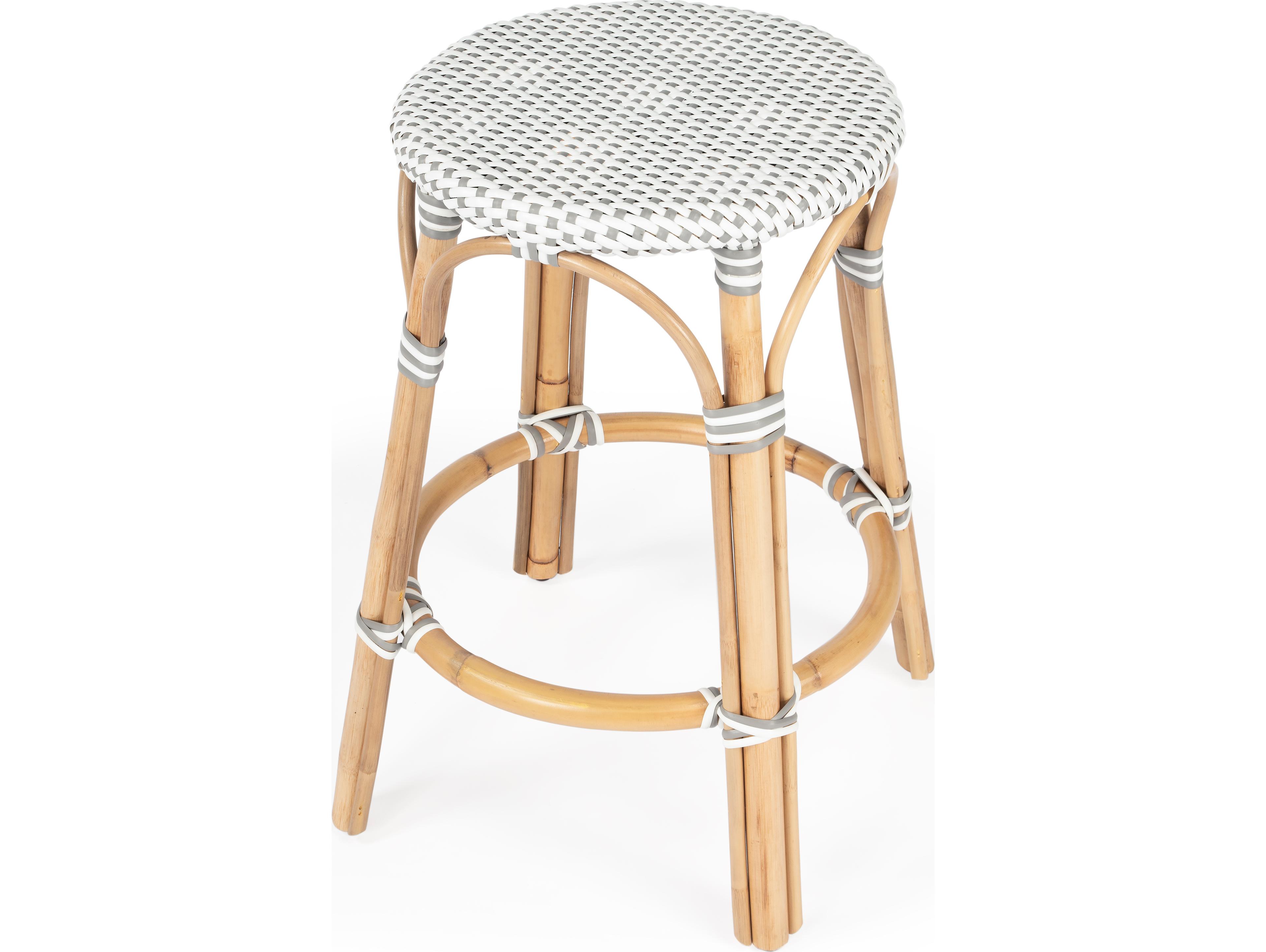 Butler Tobias White gray Dot Natural Rattan Frame Counter Stool