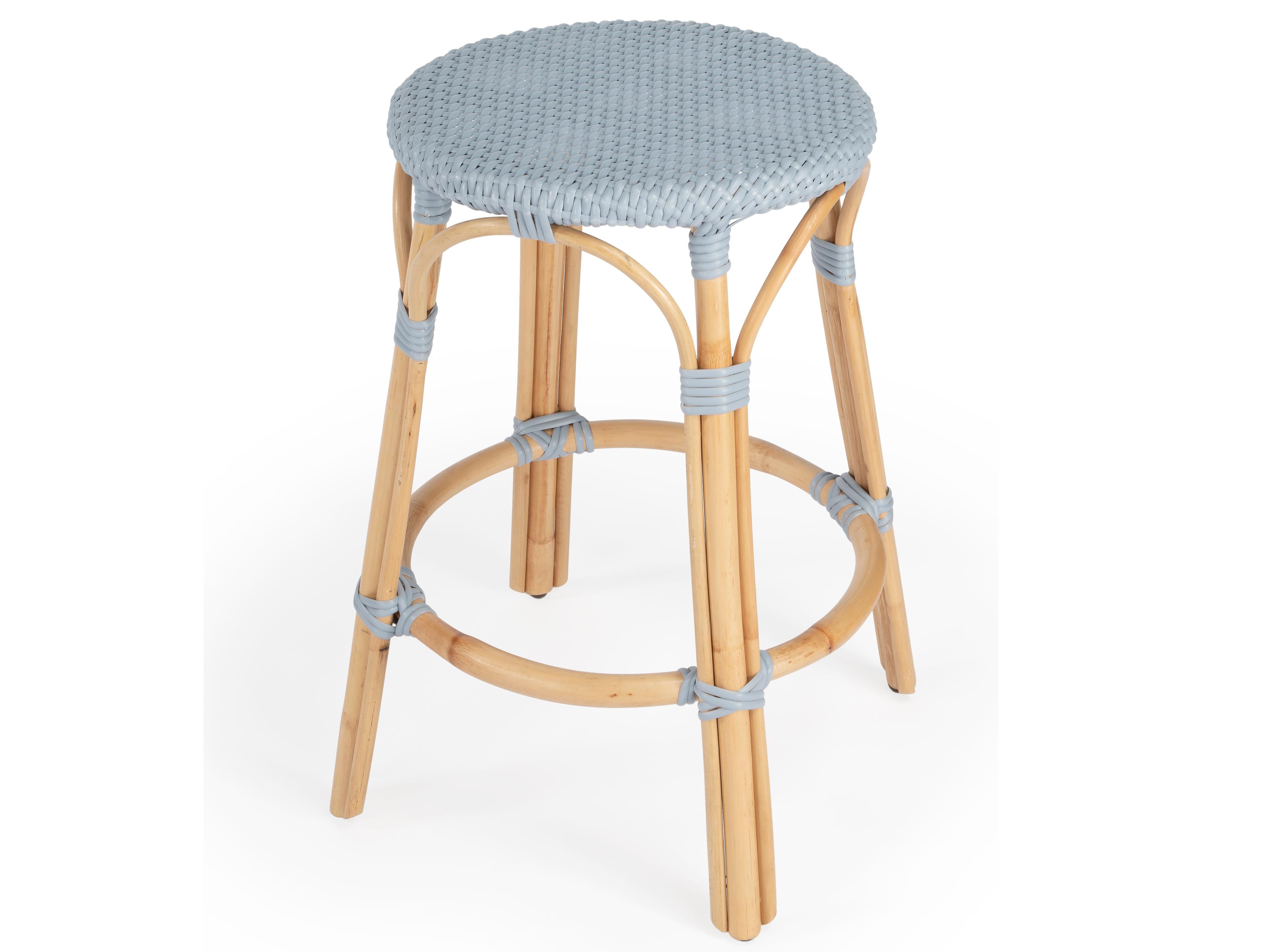 Butler Tobias Baby Blue Natural Rattan Frame Counter Stool