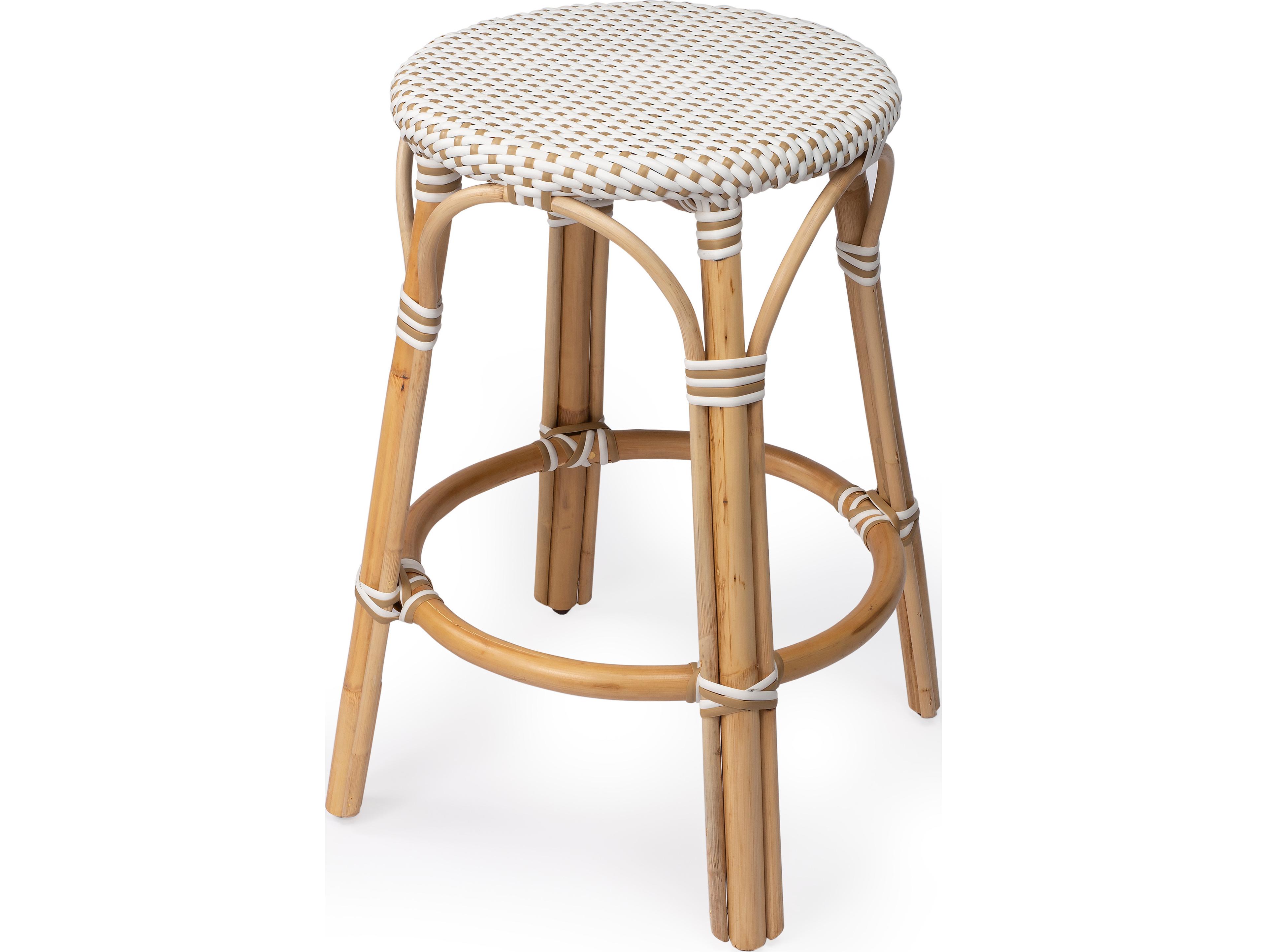 Butler Tobias White tan Dot Natural Rattan Frame Counter Stool