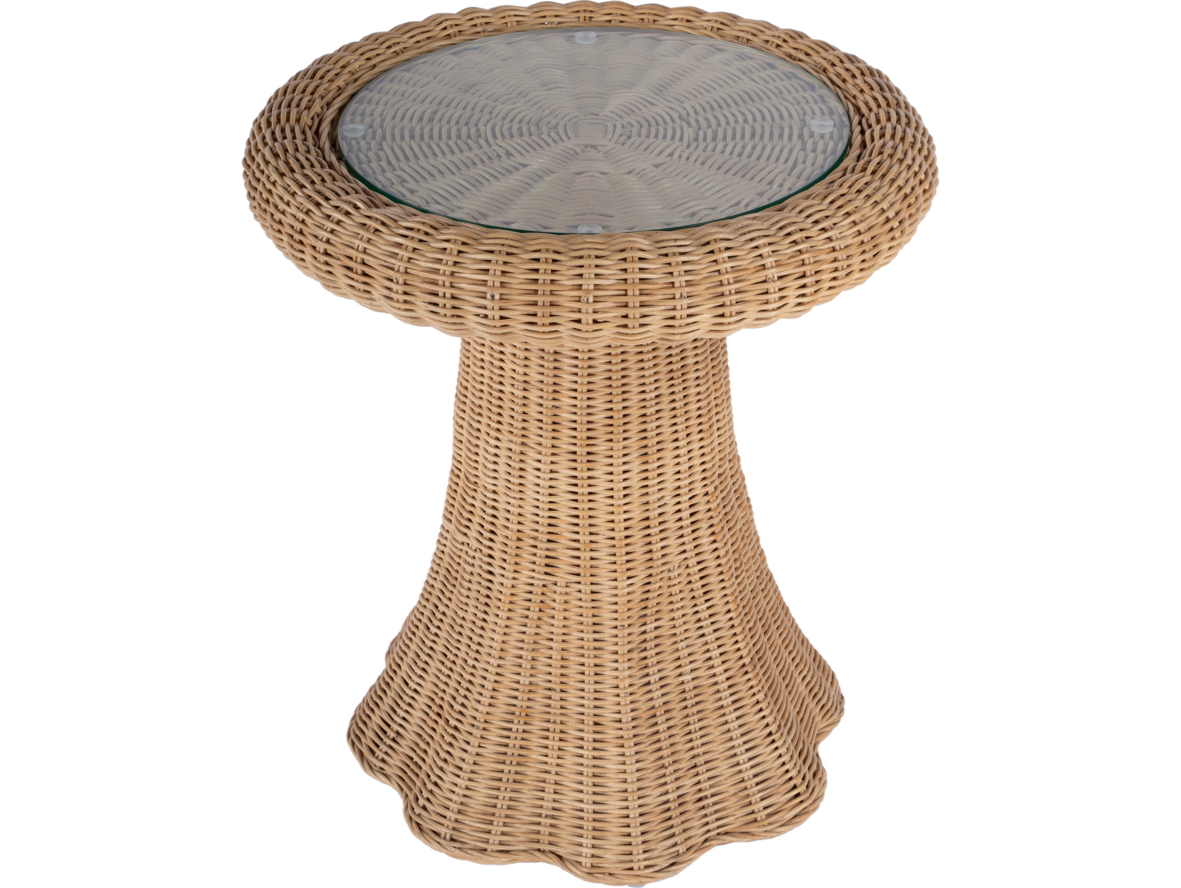 Butler Flora Round Glass Natural Rattan End Table