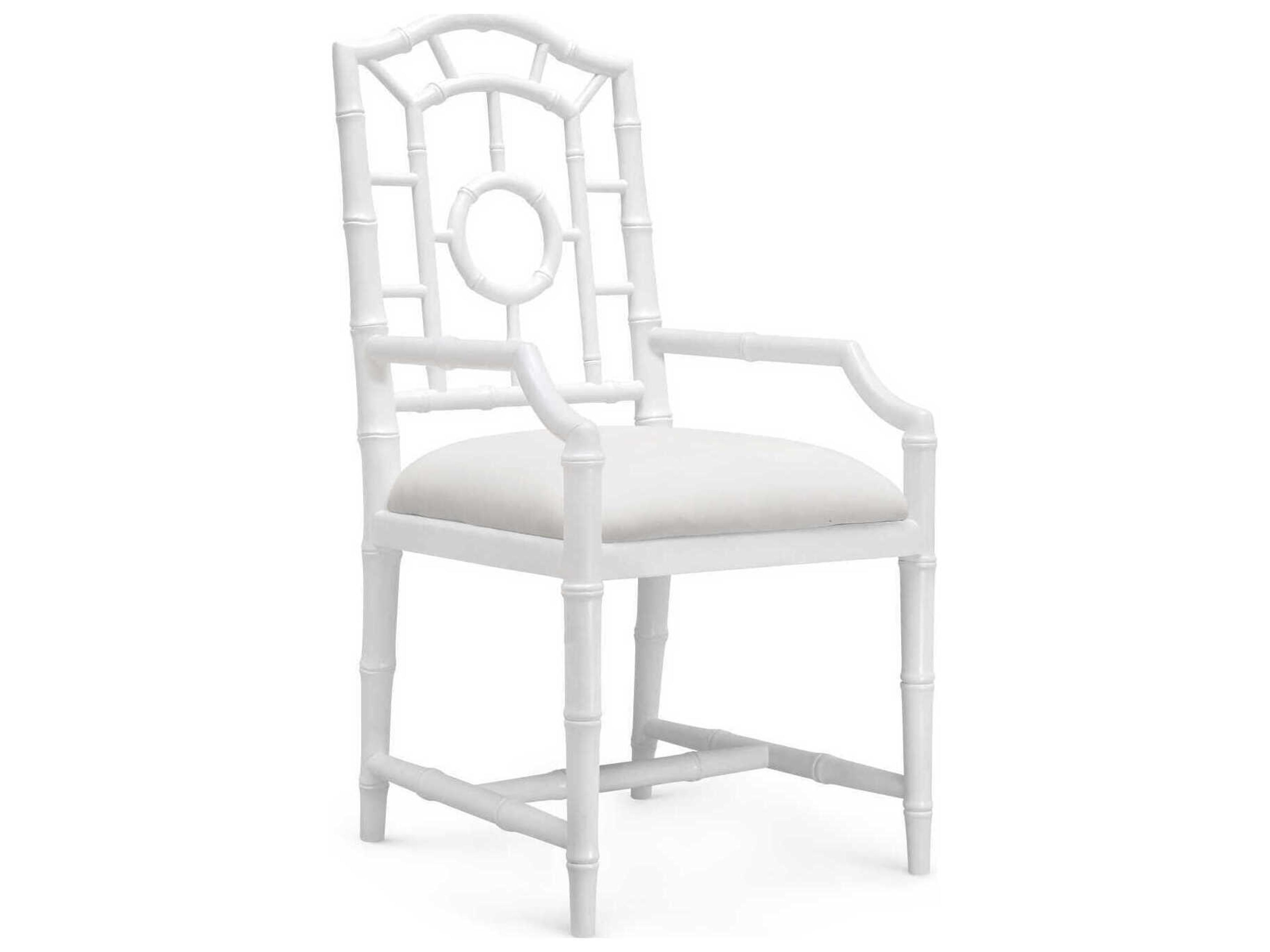 Villa & House Mahogany Wood White Upholstered Arm Dining Chair