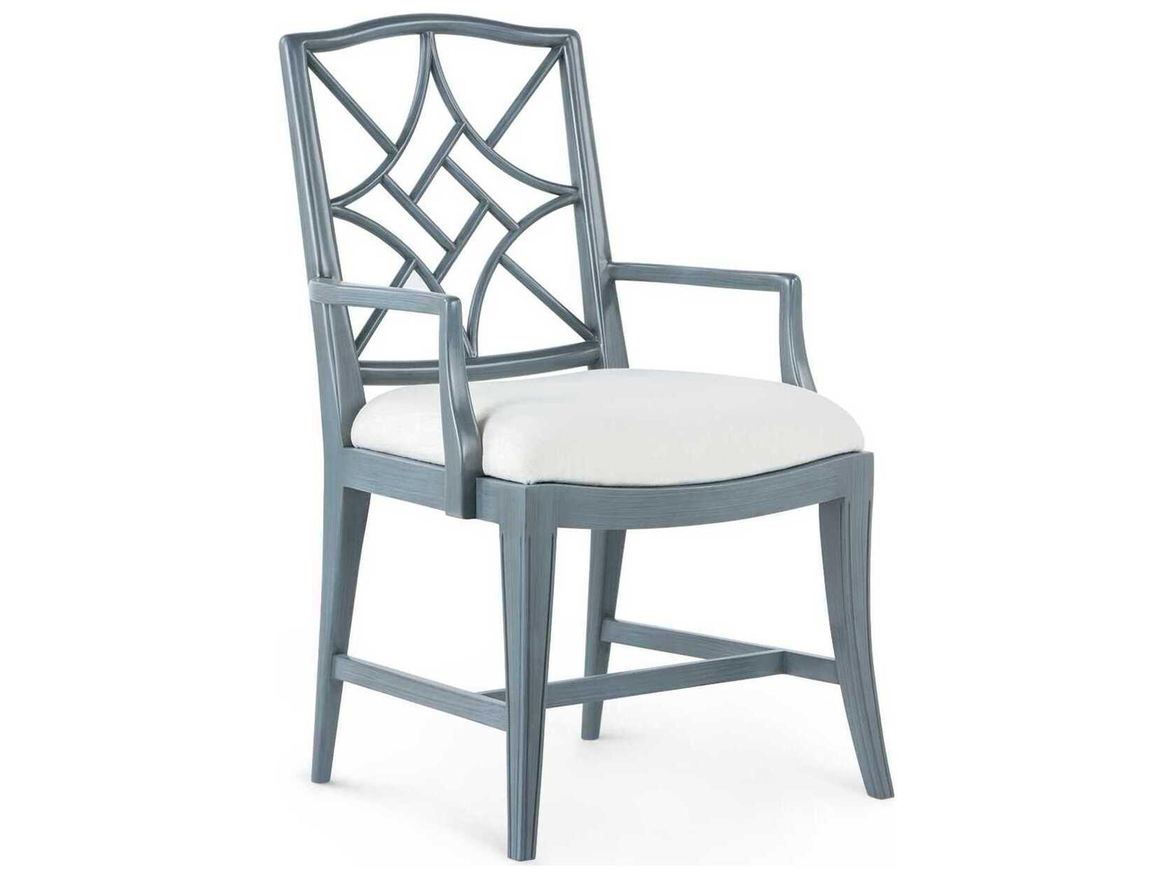 Villa & House Evelyn Rubberwood Blue Upholstered Arm Dining Chair