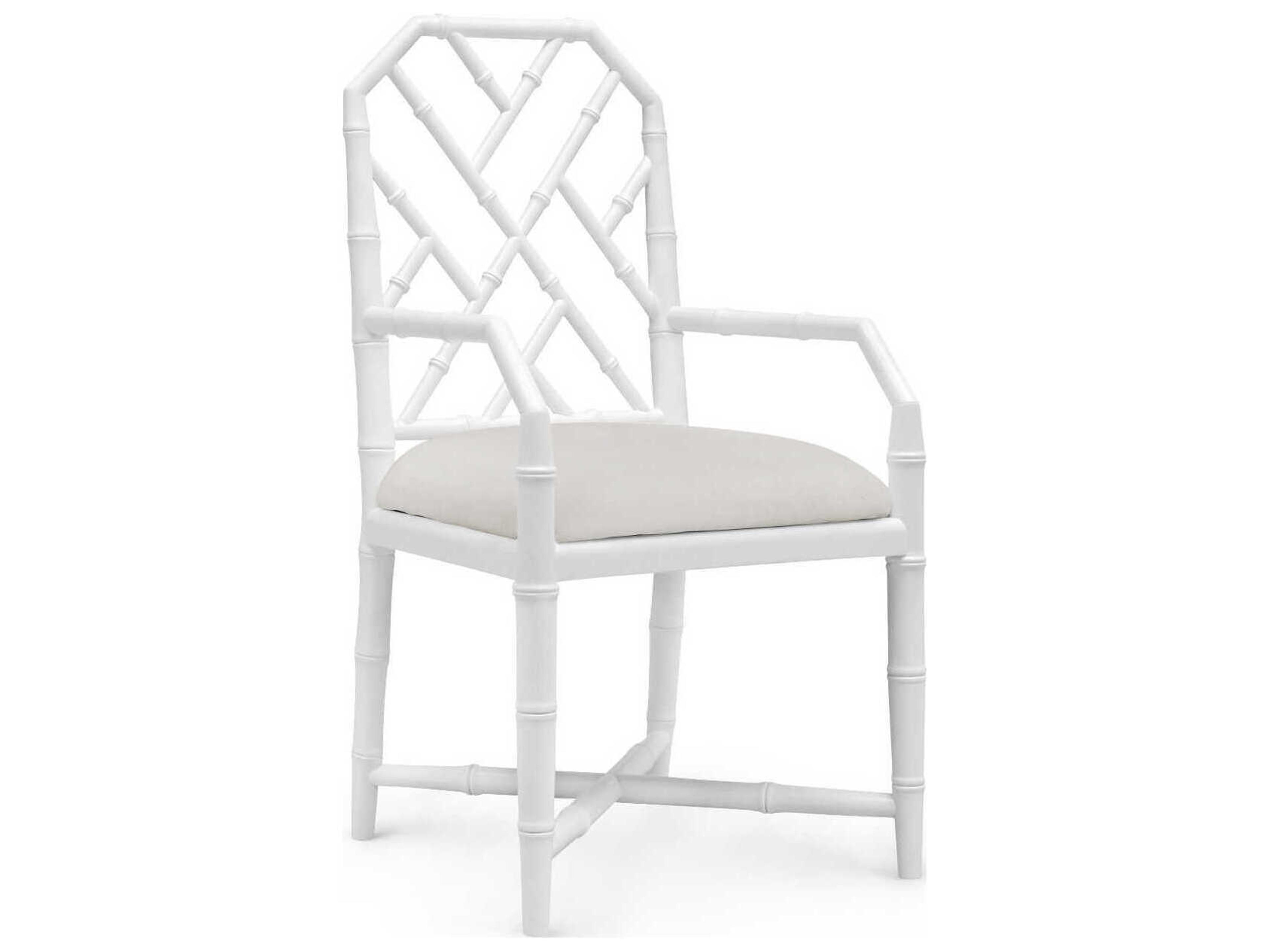 Villa & House Mahogany Wood White Upholstered Arm Dining Chair