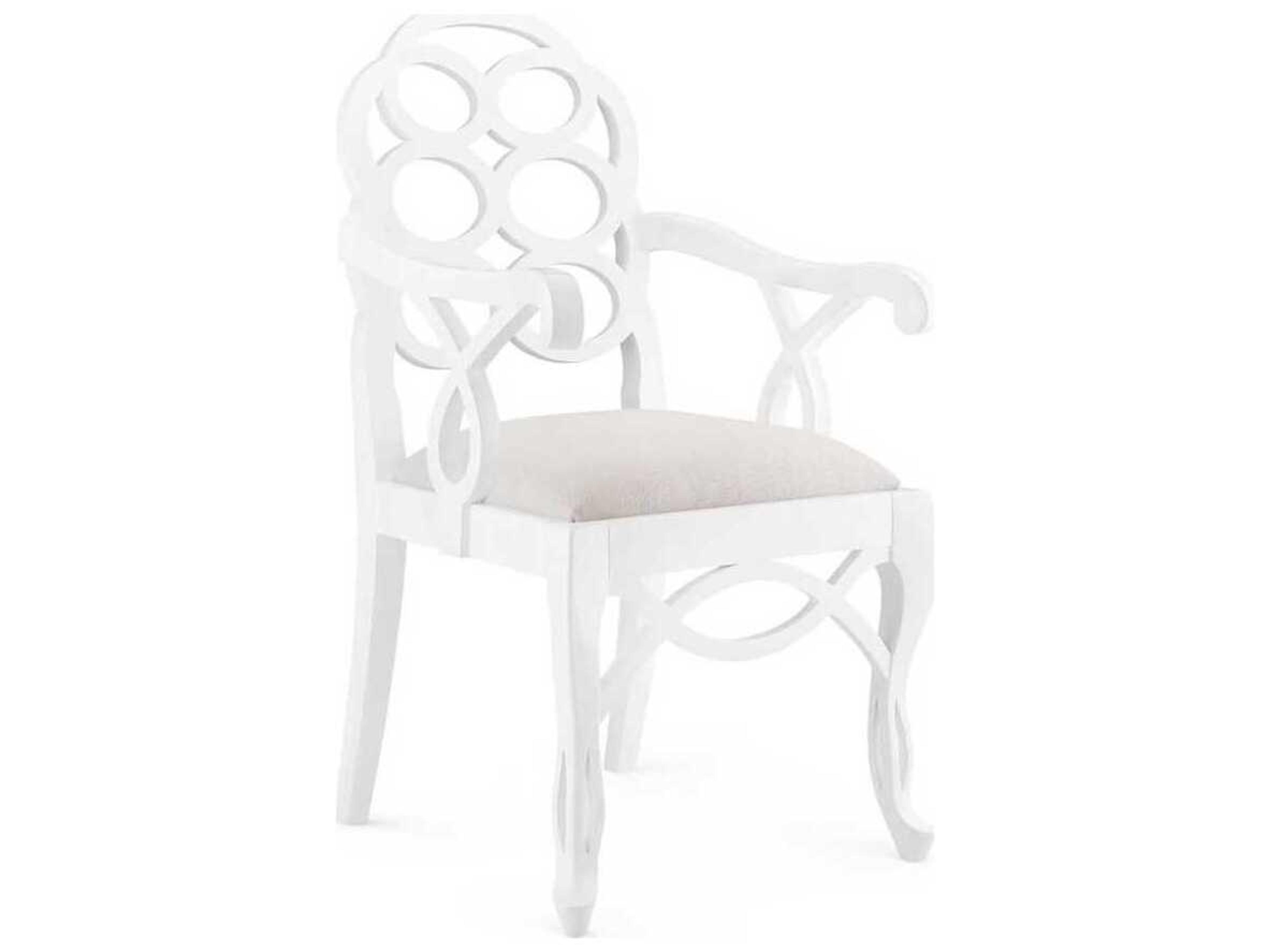 Villa & House Mahogany Wood White Upholstered Arm Dining Chair