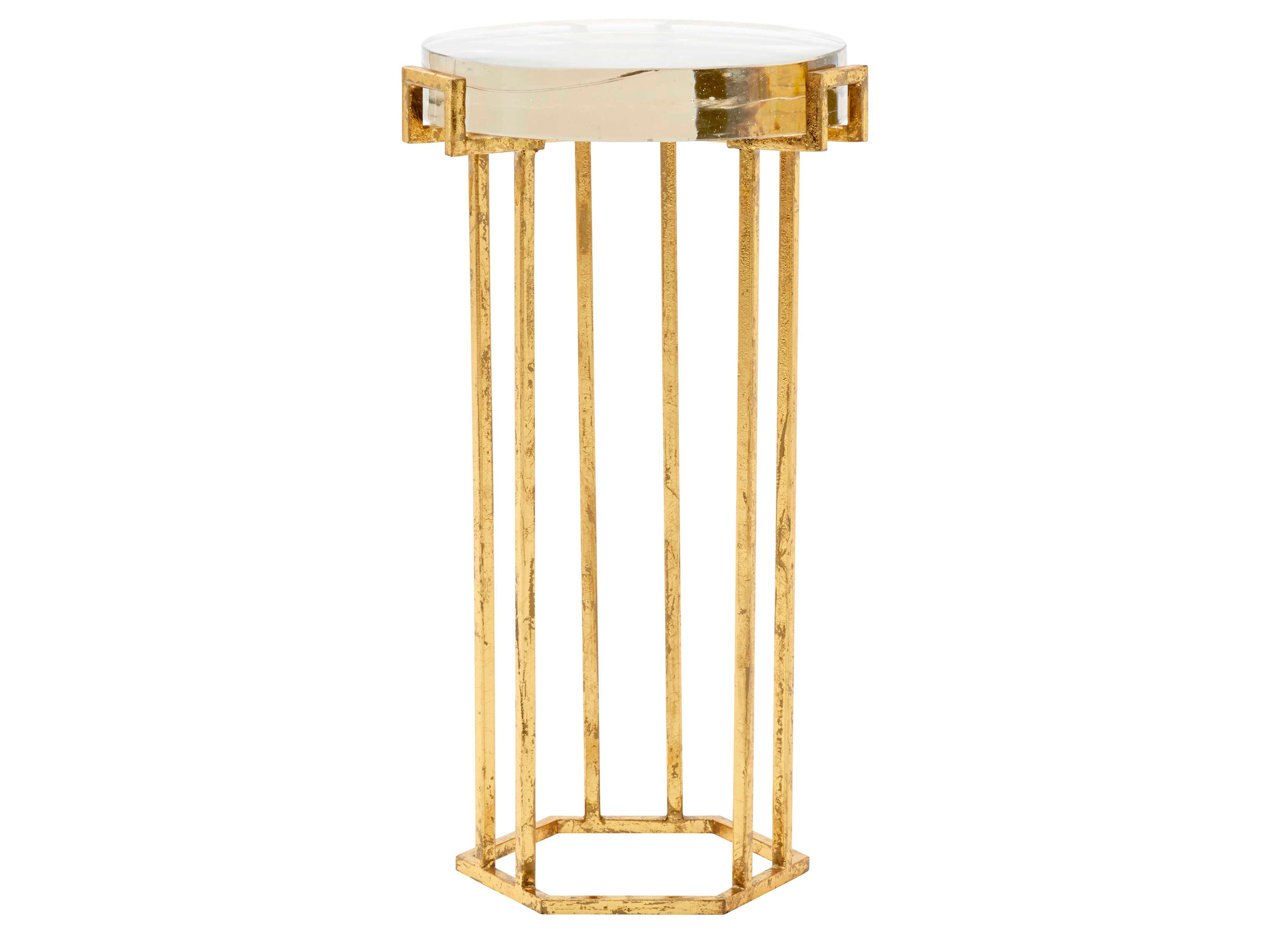 Villa & House Round Glass Gold Leaf End Table