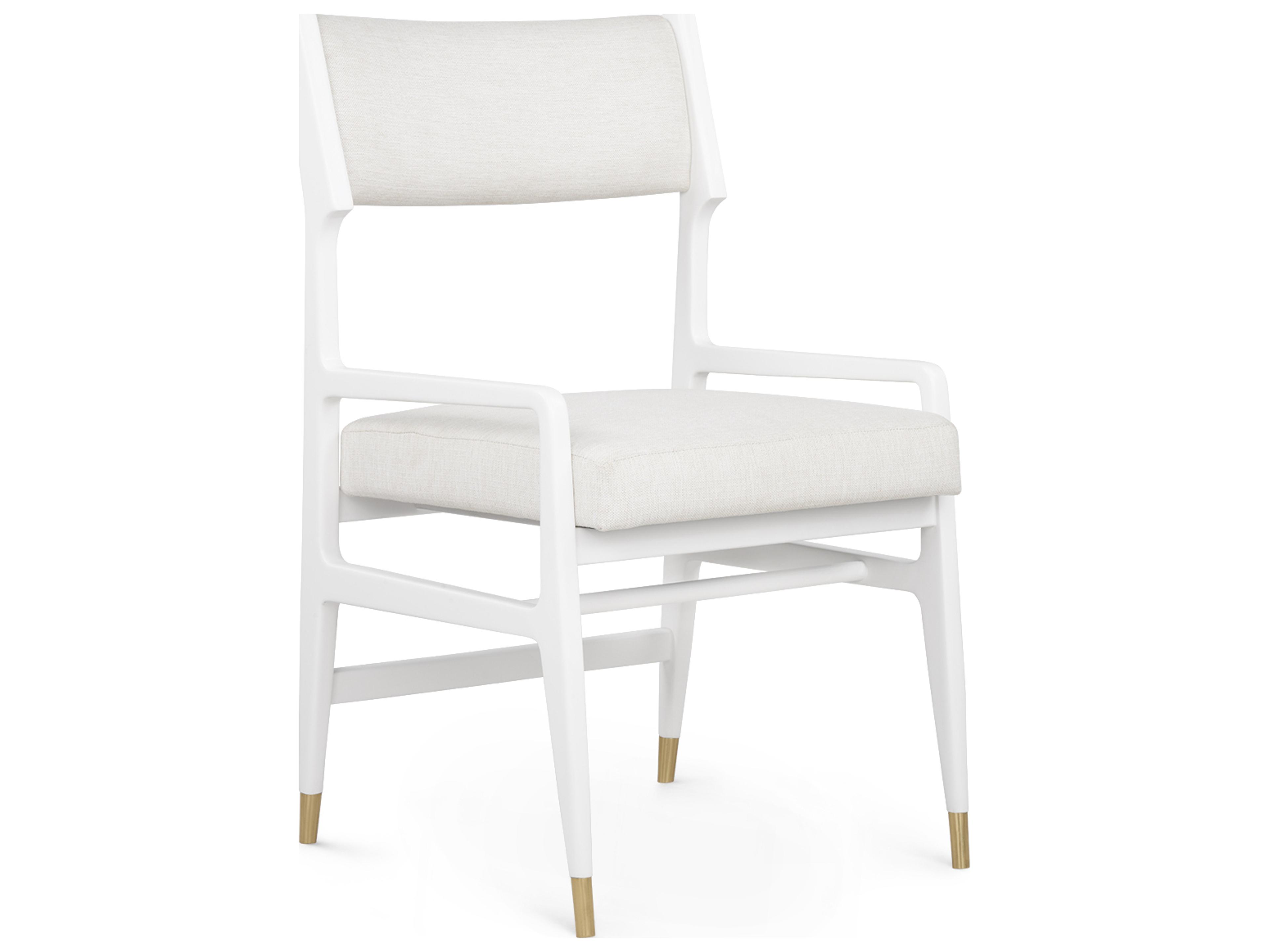 Villa & House Renata Mahogany Wood White Upholstered Arm Dining Chair