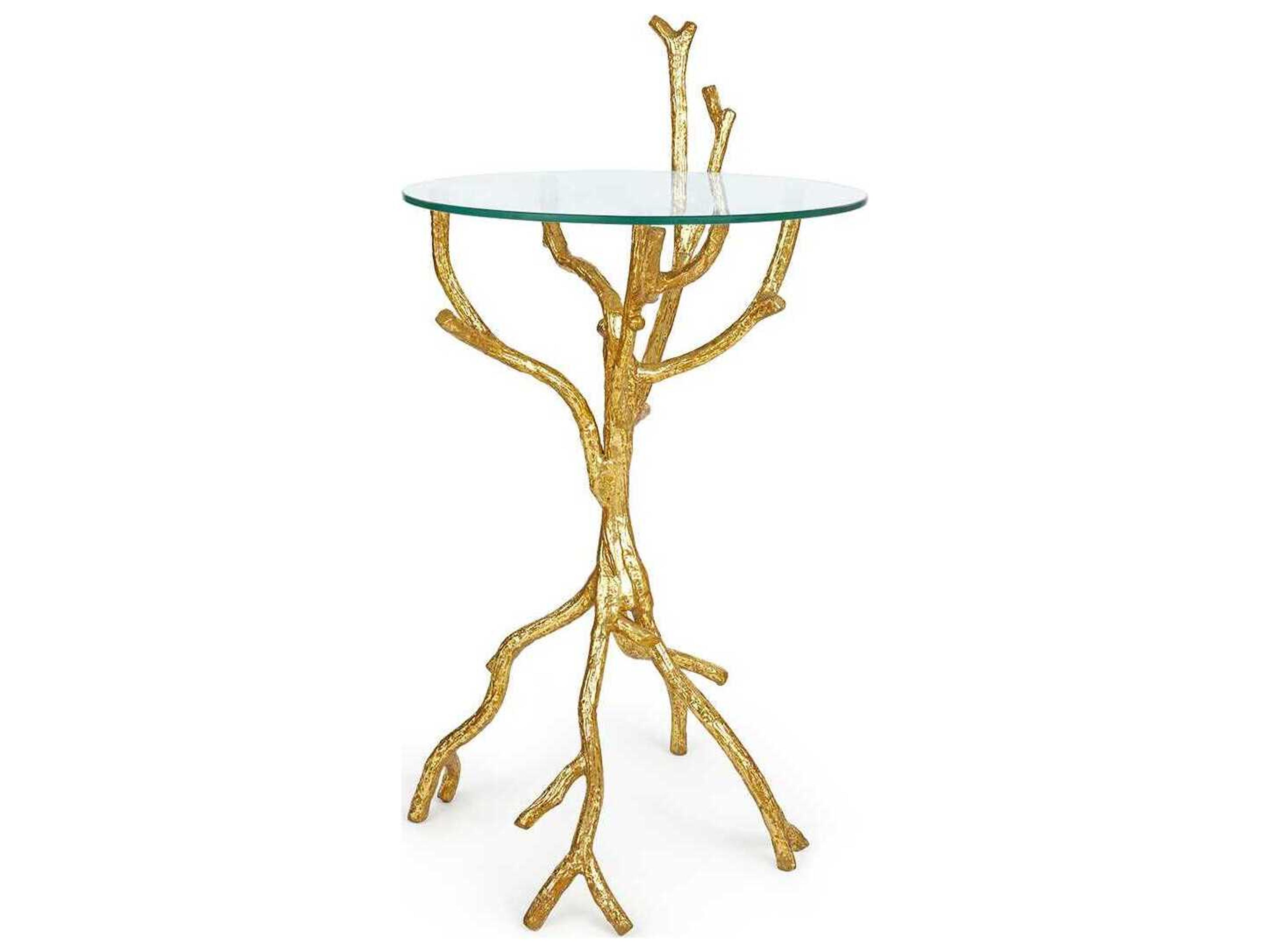 Villa & House Rowan Round Glass Gold Leaf End Table