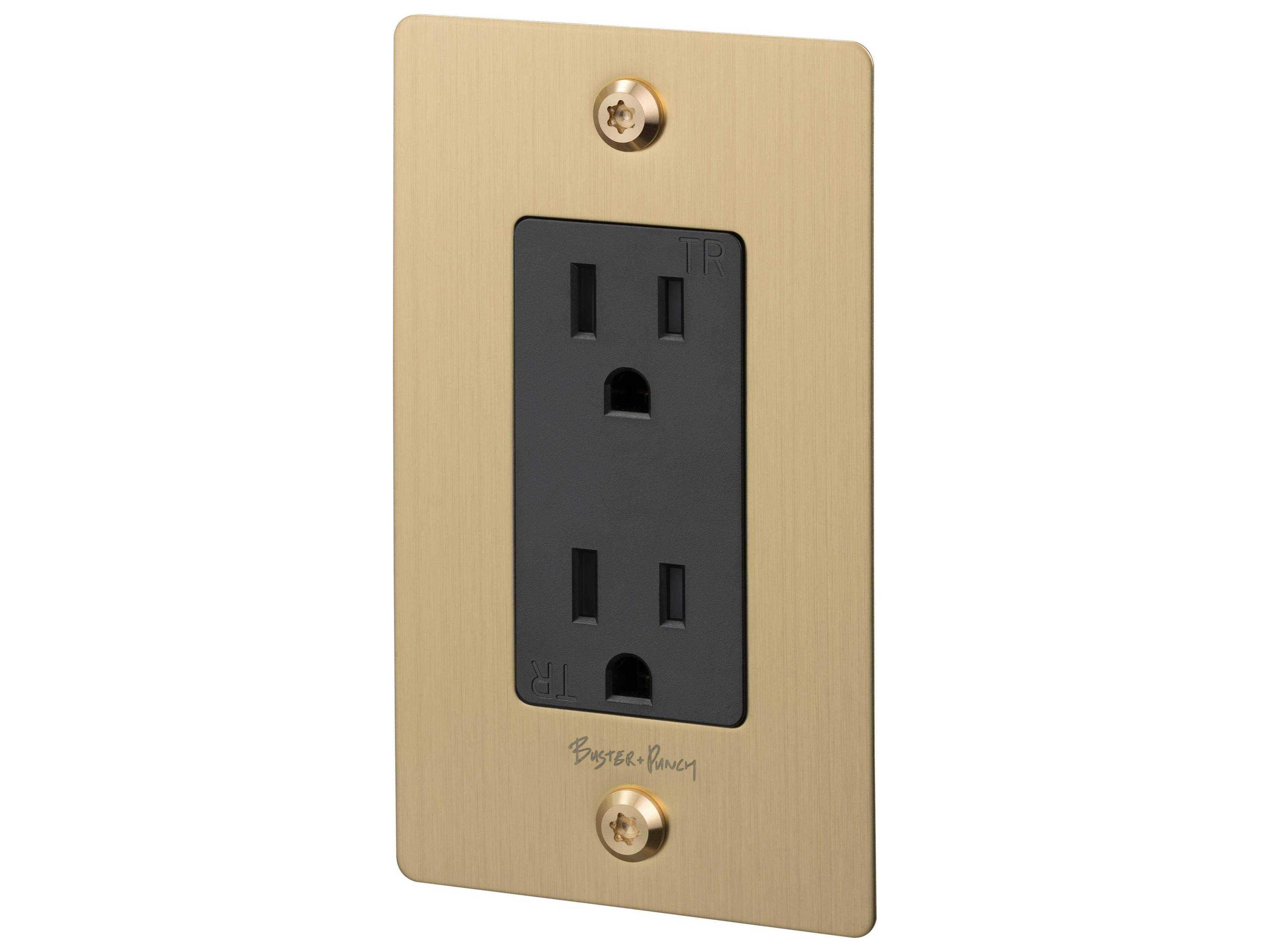 Buster + Punch 1G Brass Linear Duplex Outlet